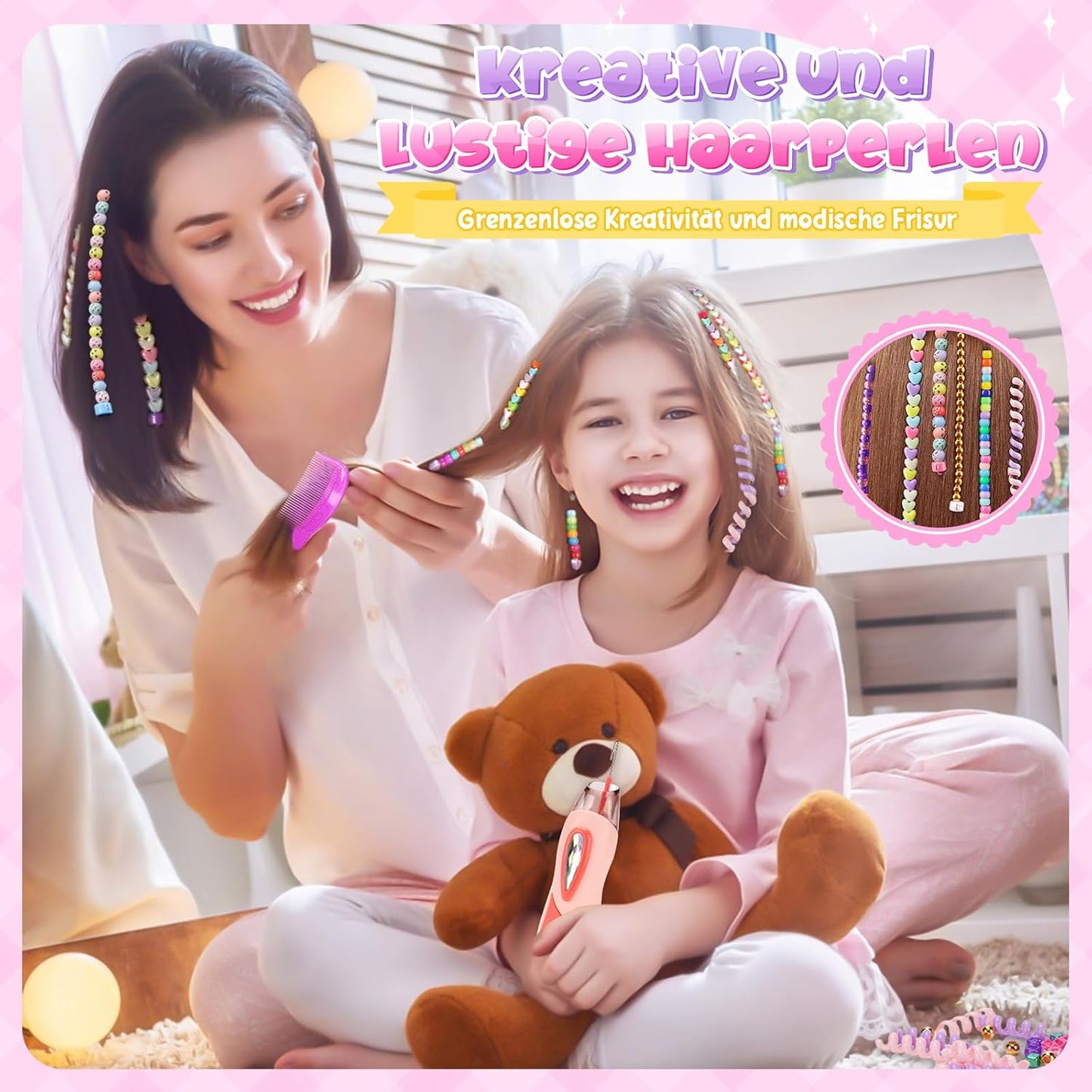 Geschenk Mädchen 5 6 7 8 9 10 Jahre: Haarschmuck Mädchen DIY Haarperlen Set