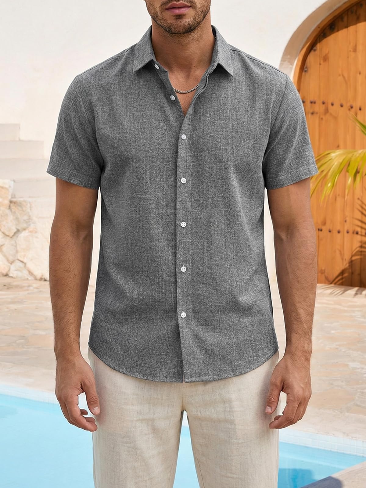 Runcati Herren Hemd Kurzarm Leicht Sommerhemd Männer Regular Fit Leinenhemd Hochzeit Business Strand Freizeithemd Casual Einfarbig Basic Shirt