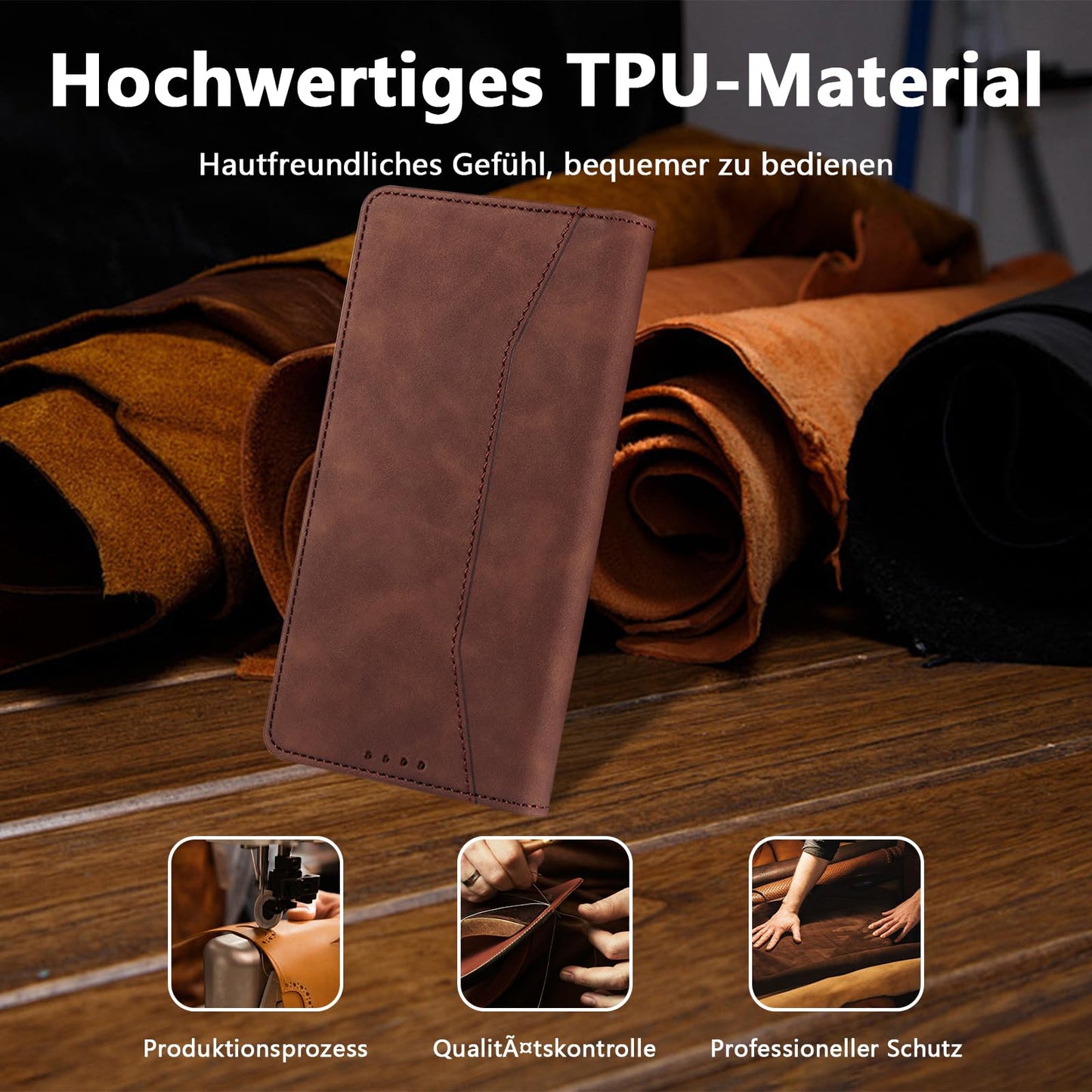 S. Dawezo Hülle für Samsung Galaxy S22 Plus, Premium Leder magnetische Handyhülle mit Ständer, Kartenfach und Brieftasche, Shock Absorbing, kompatibel mit Samsung S22 Plus-Kaffee