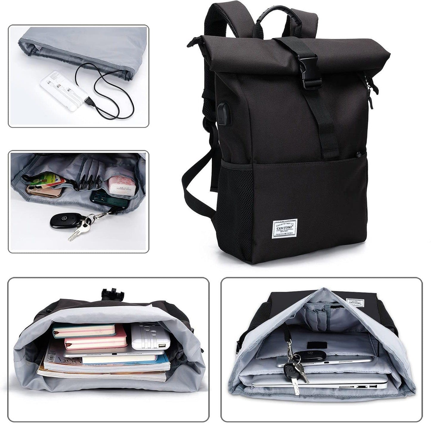 MoFut Rucksack Damen Groß Rucksack Herren Groß Schulrucksack viele Fächer mit 15,6" Laptopfach, Unisex Rolltop Rucksack Wasserdicht, Lässiger Backpack Schule Freizeit Uni Arbeit Wandern.