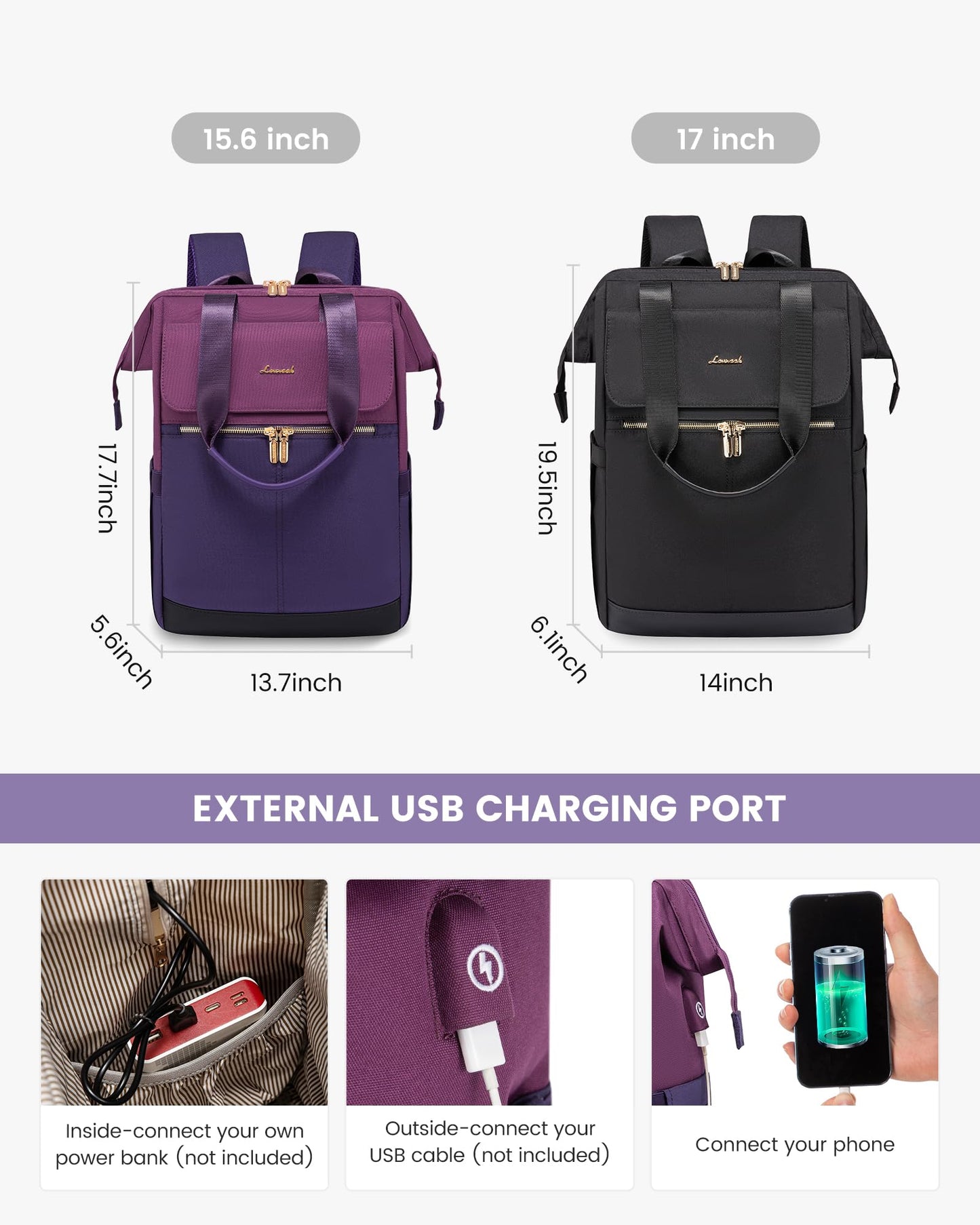 LOVEVOOK Rucksack Damen, Laptop Schulrucksack Wasserdicht, Schultasche Teenager Backpack Women Elegant Tagesrucksäcke Handtasche 2 in 1, 15,6 Zoll Arbeitstasche Lehrertasche Reiserucksack für Uni Büro