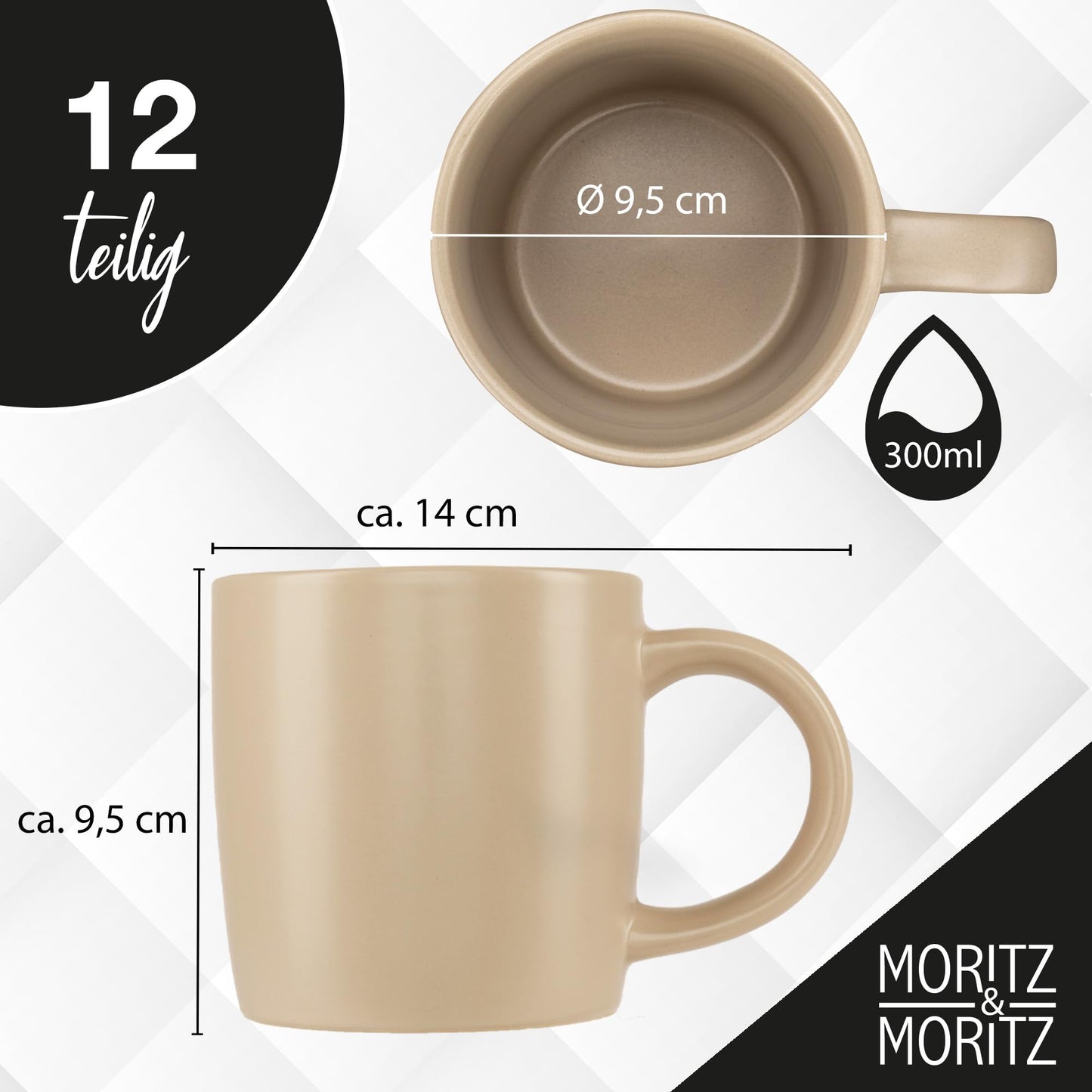 Moritz & Moritz NORDIC Geschirrset 6 Personen 18-teilig Taupe - Elegantes Teller Set aus hochwertigem Steinzeug - Geschirr Set aus 6x Dinnerteller, 6x Dessertteller, 6x Suppenteller