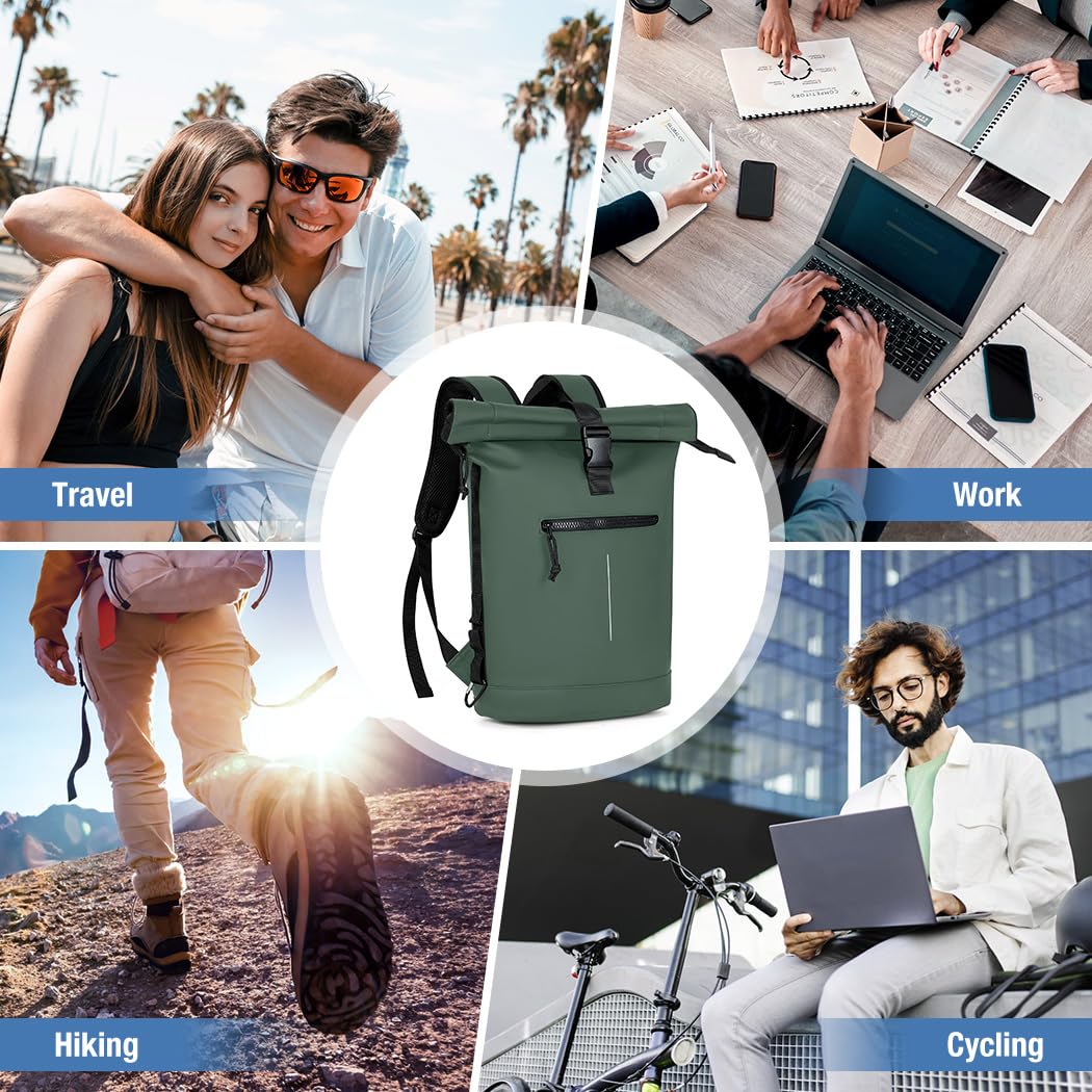 Lekeinchi Rolltop Rucksack Wasserdicht für Damen & Herren, Großer Laptop Rucksack mit Computerfach für 17 Zoll Laptop, Elegant Reiserucksack Daypack für Reisen, Radfahren, Uni Schule, Arbeit-Blau