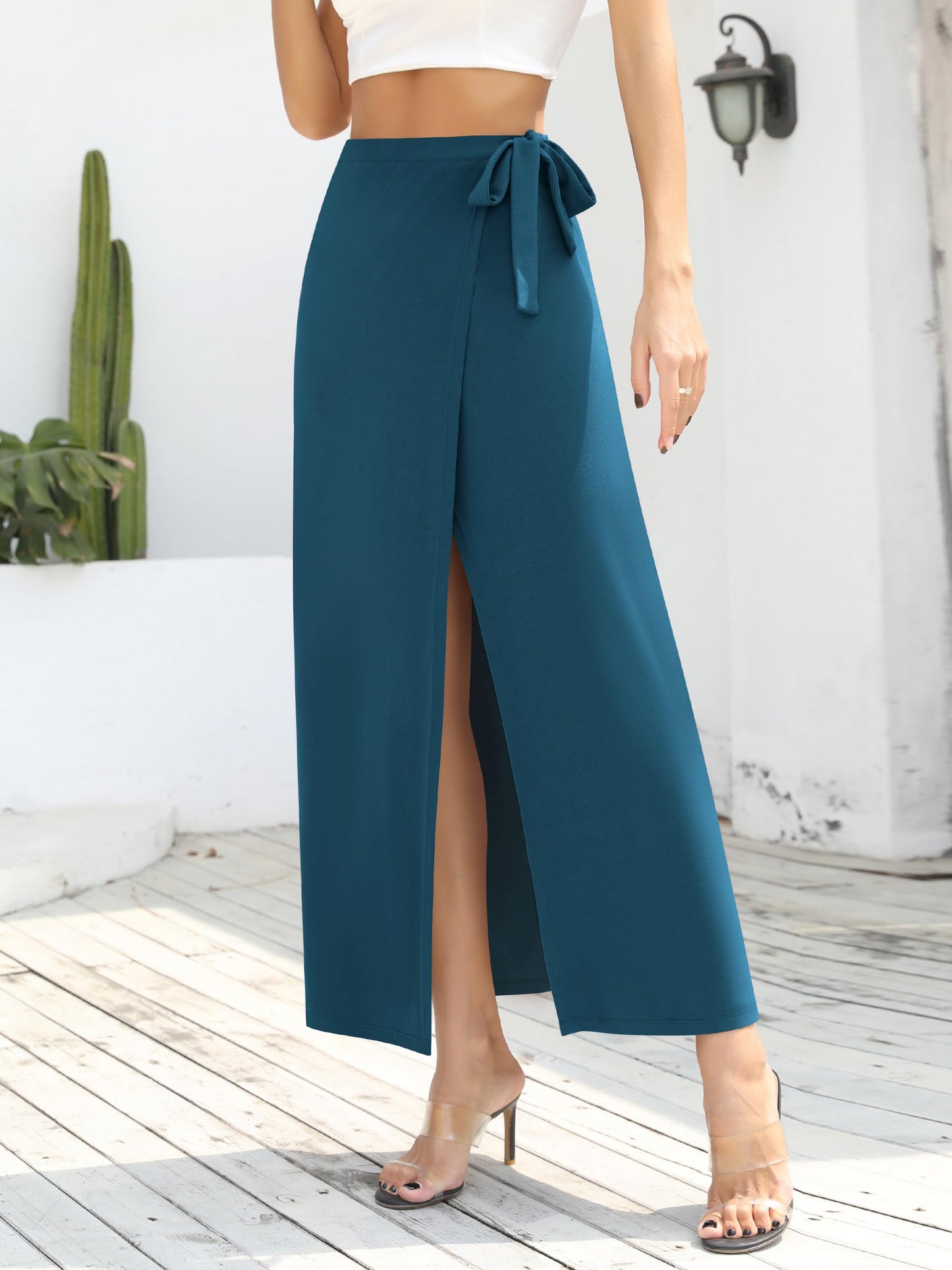 Missufe Damen Sommer Freizeit Strand Bademode Schlitz Flowy Swing Maxi Wickelrock