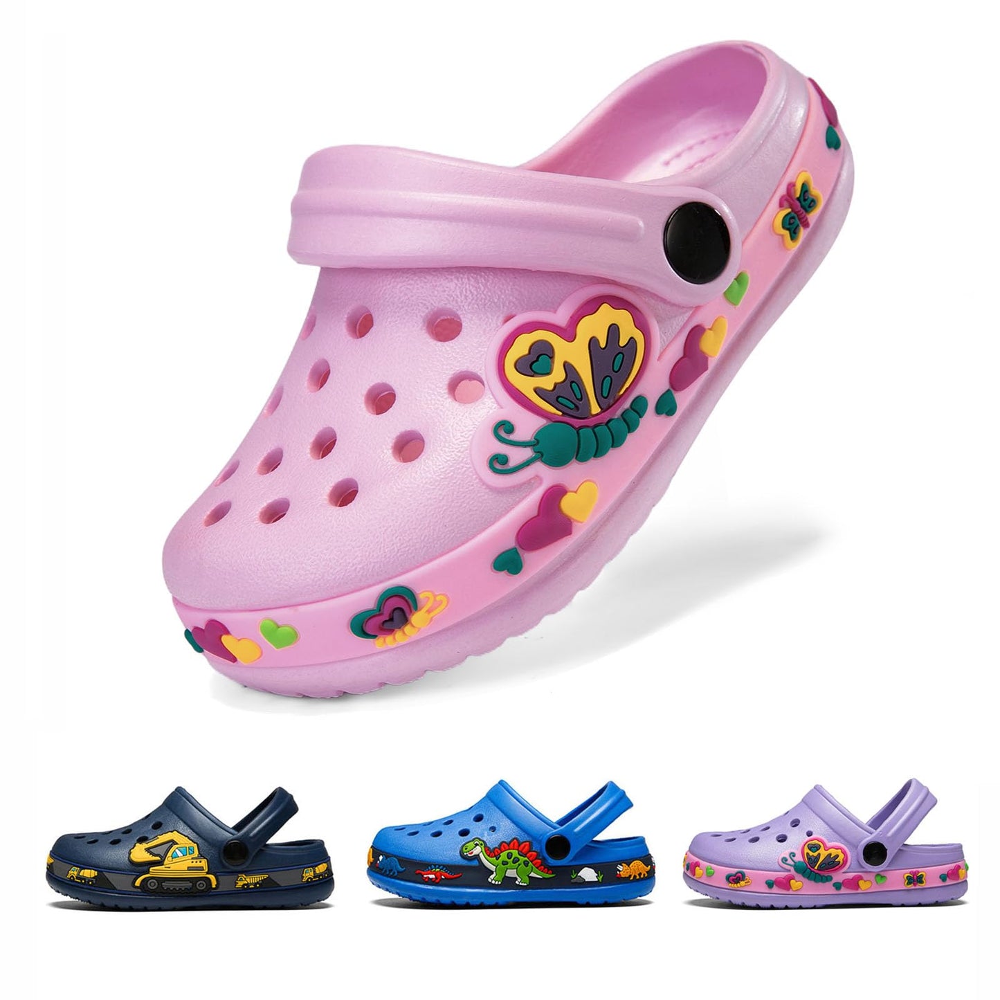DRECAGE Unisex Kinder Clogs Pantoffeln Dinosaurier Gr.24-33 EU, Eva Gartenclogs Gummi Badeschuhe Hausschuhe für Jungen Mädchen