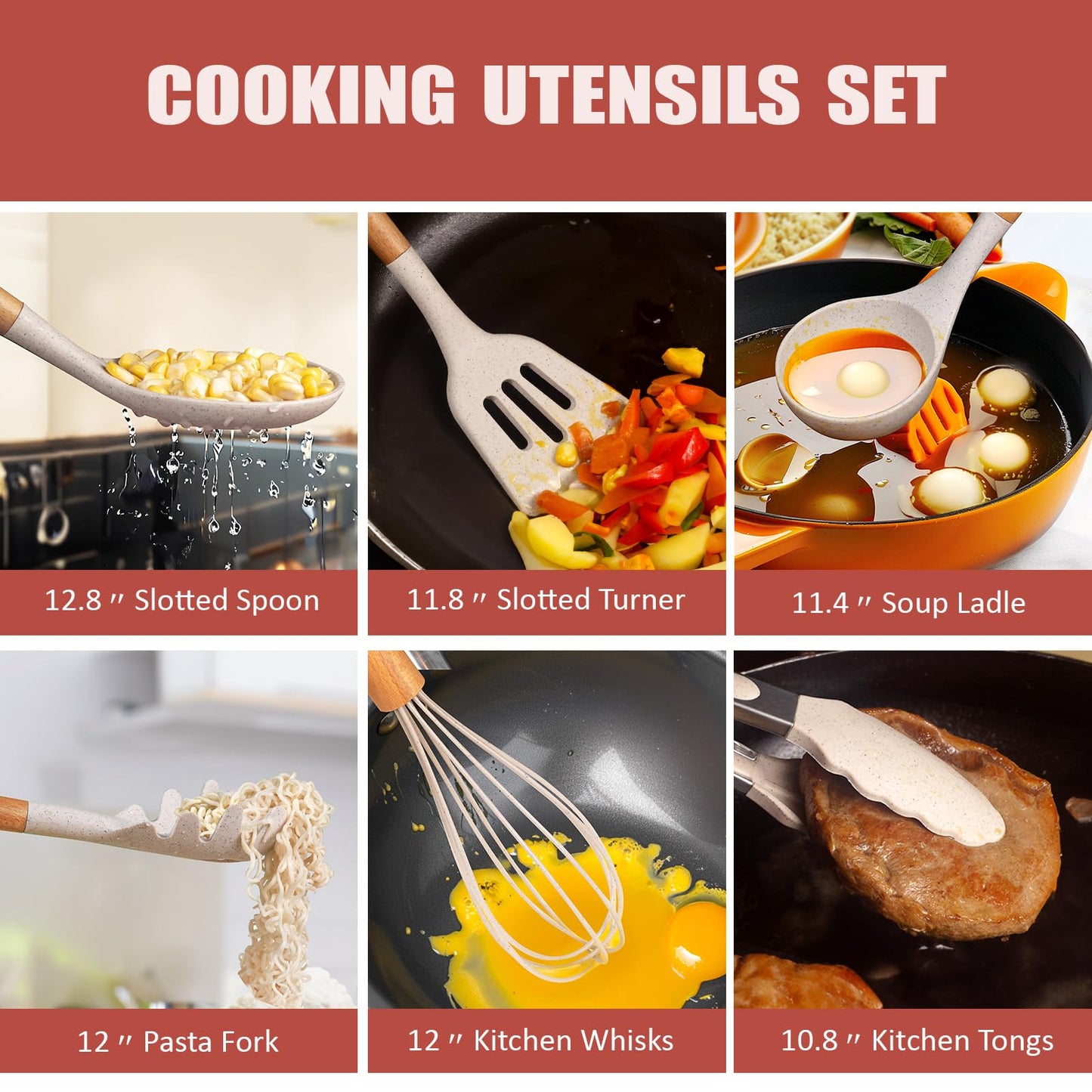 RAXCO Küchenmessersets Mit block,18 Teiligs Küchenutensilien Mit 5 Teiligs Messersets und 7 Teiligs Silikon Pfannenwender,Küchenhelfer sets, Schwarz