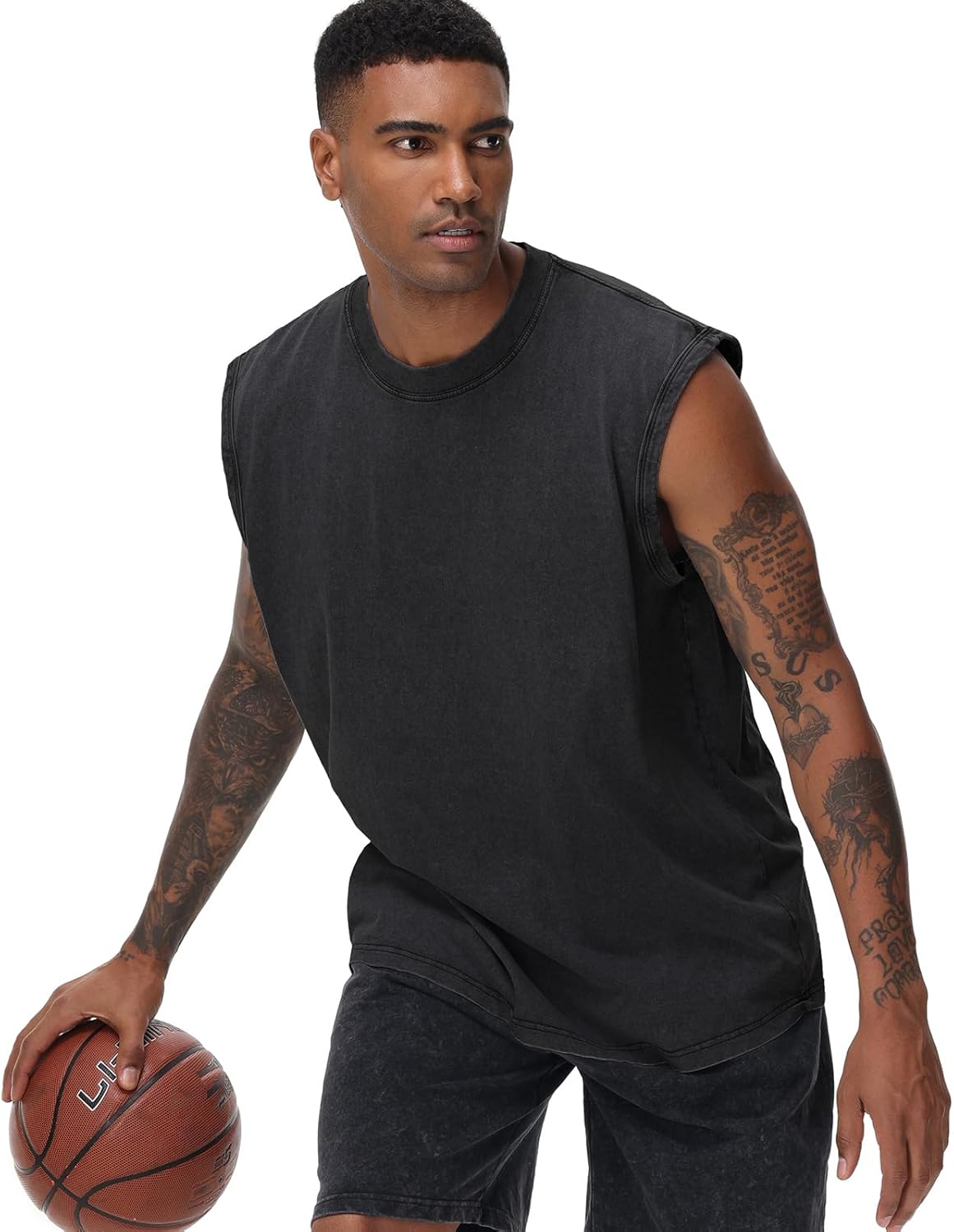 Herren Kurzarm Sommer Ärmelloses Shirt, Männer Fitness ärmellos Weste, Washed Sleeveless t-Shirt, Workout, Fitnessstudio, Baumwolle