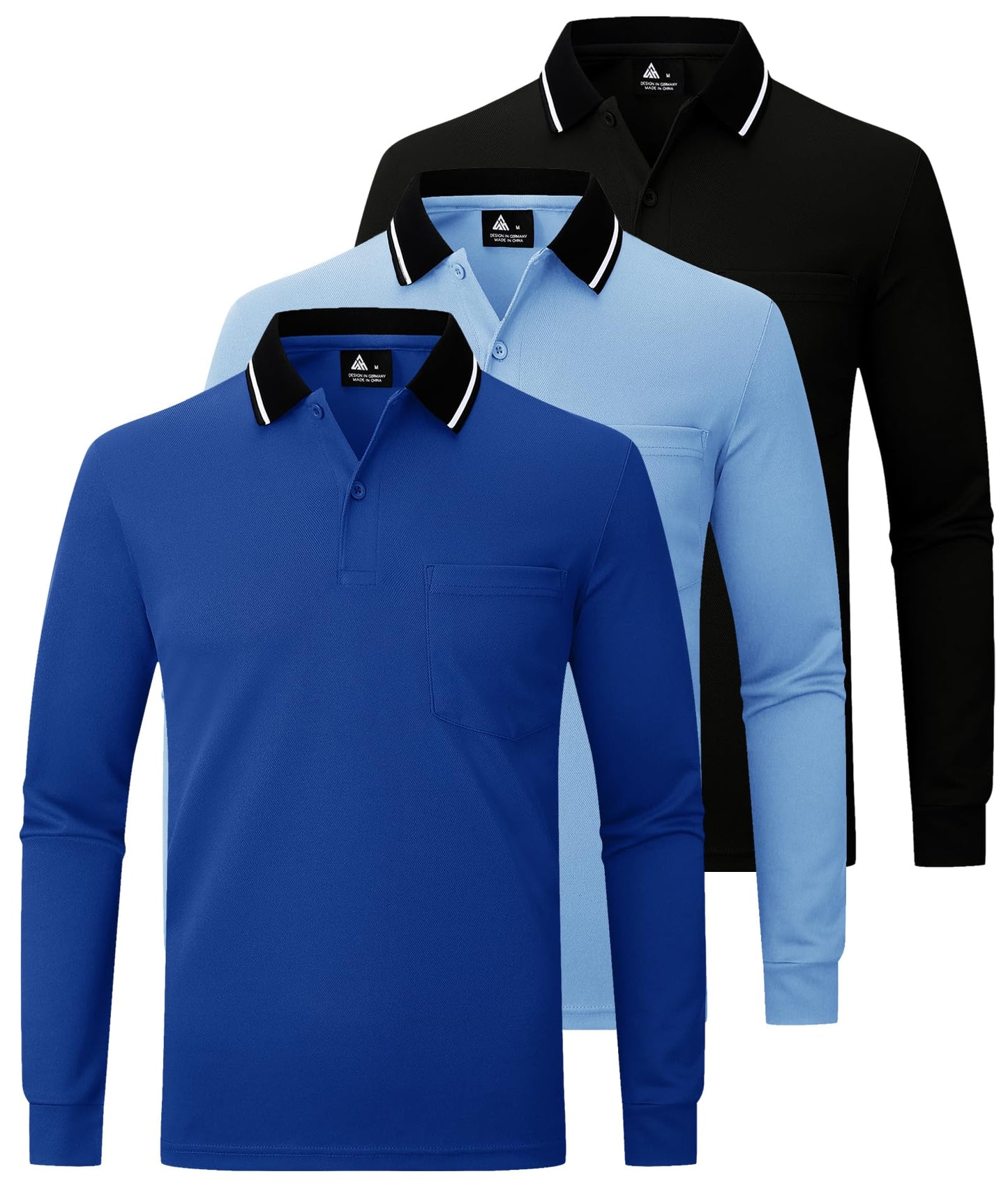 JACKETOWN 3er Pack Poloshirt Herren Langarm Atmungsaktiv Poloshirt Set Knopfkragen Arbeitshemd Golf Polohemd Frühling Herbst Arbeits T Shirt mit Tasche