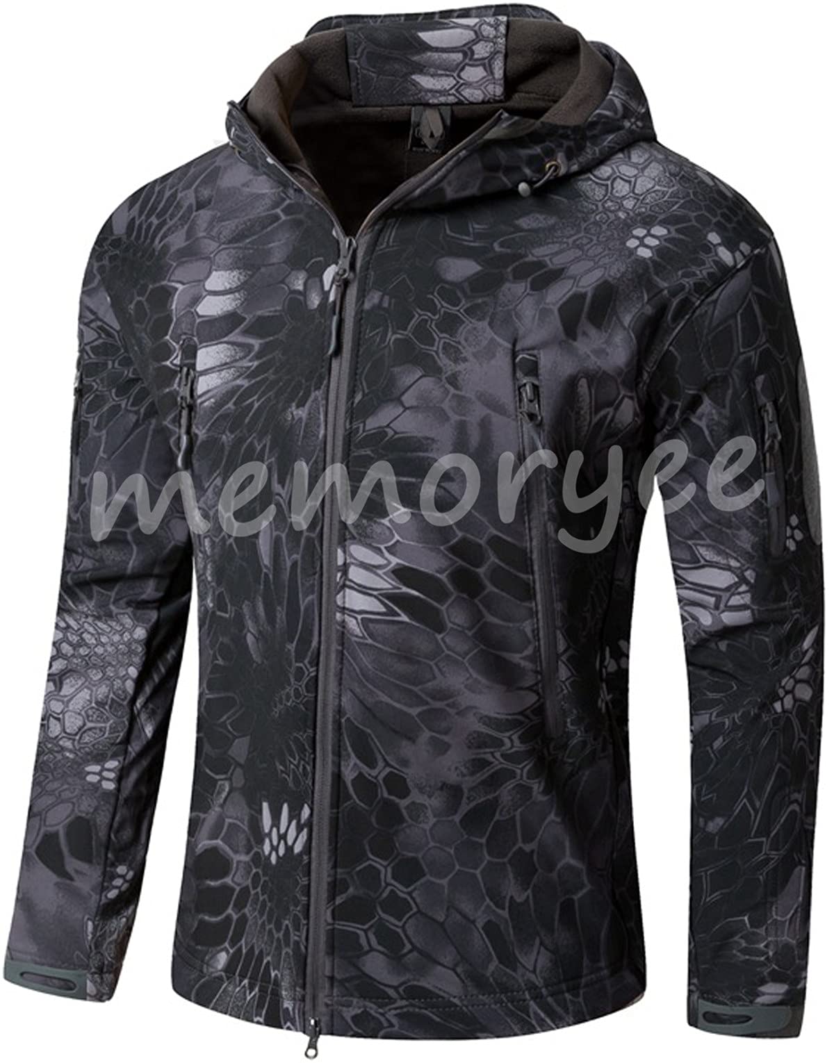 Memoryee Men's Waterproof Softshell Jackets, Warm Military Outdoor Tactical Hoodies, Camouflage Coat