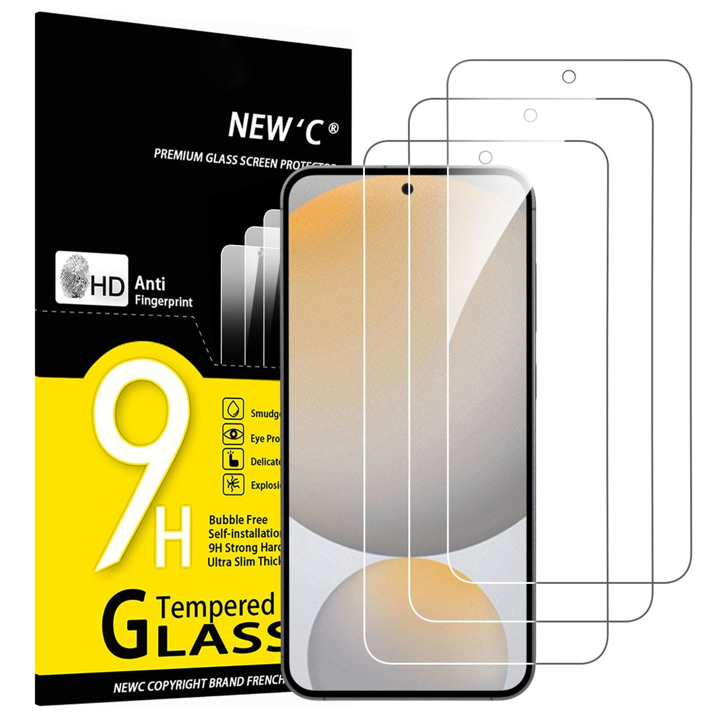 NEW'C Pack of 3 for Samsung Galaxy S25 Ultra Tempered Glass, Scratch Free, 9H Hardness, HD Screen Protector, Ultra Clear, Ultra Resistant