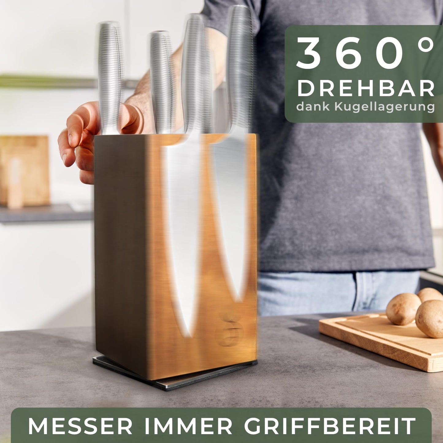 WALDWERK Küchenhelfer Set aus Teakholz - 4 teiliges Kochlöffel Set mit Pfannenwender, Holzlöffel, Nudelschöpfer und Halterung - Kochlöffel Holz - Pfannenwender Holz - Kochutensilien Set