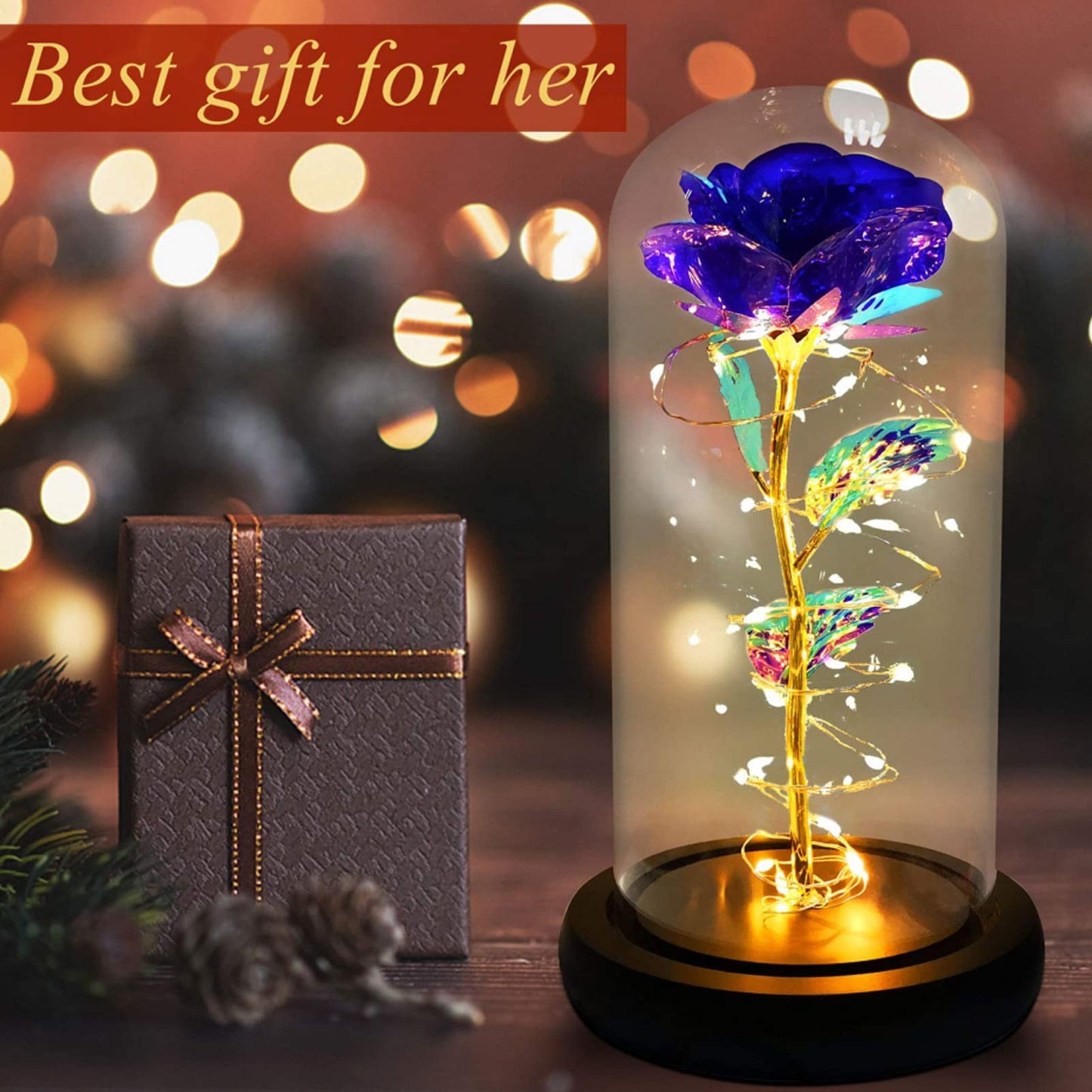 Touloube Geschenke Für Frauen, Galaxy Rose Blume Geschenk, Infinity Rose in Glaskuppel, LED-Lichterkette auf der Kristallrose, Geschenk für Frauen,Hochzeit,Muttertag,Jahrestag und Geburtstag
