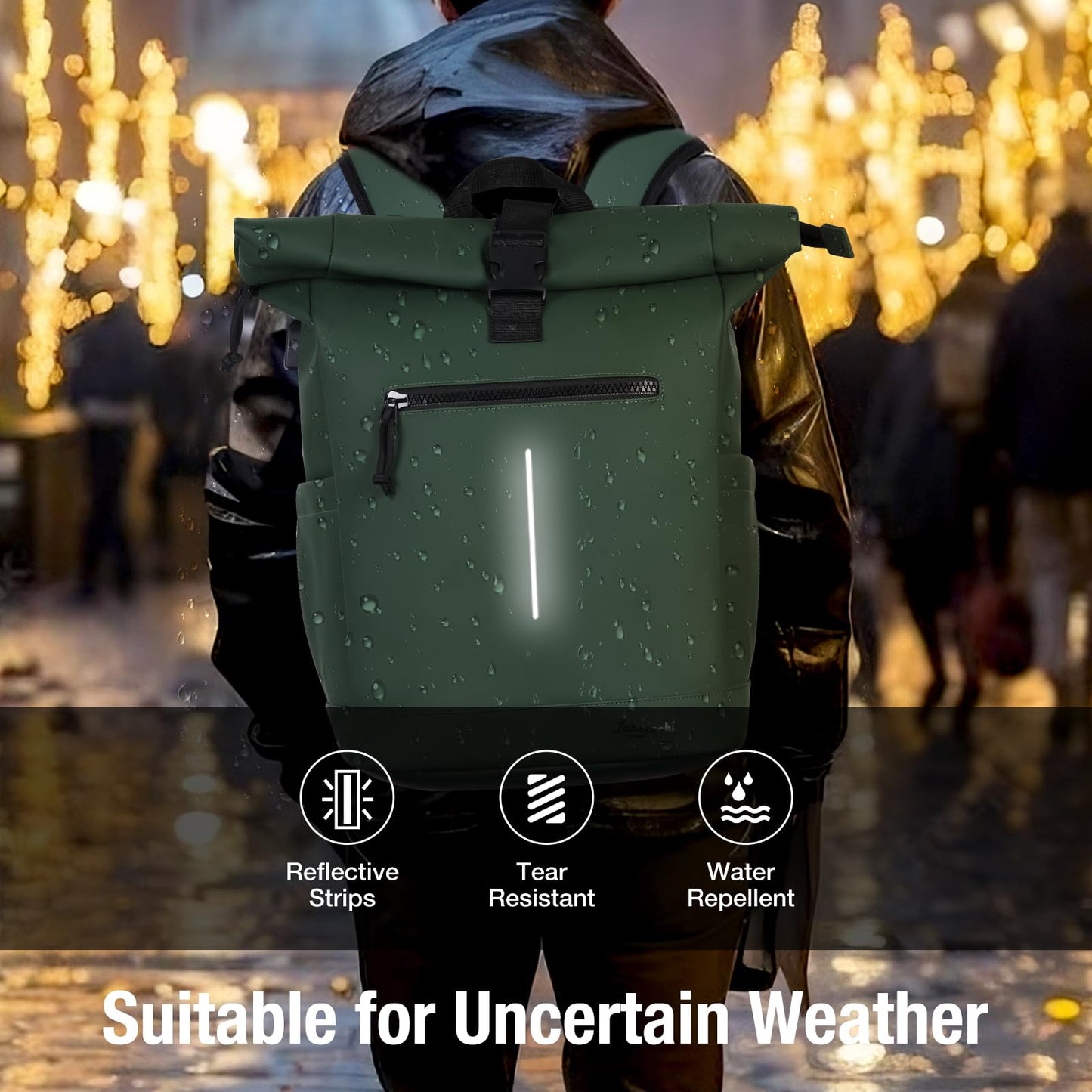 Lekeinchi Rolltop Rucksack Wasserdicht für Damen & Herren, Großer Laptop Rucksack mit Computerfach für 17 Zoll Laptop, Elegant Reiserucksack Daypack für Reisen, Radfahren, Uni Schule, Arbeit-Blau