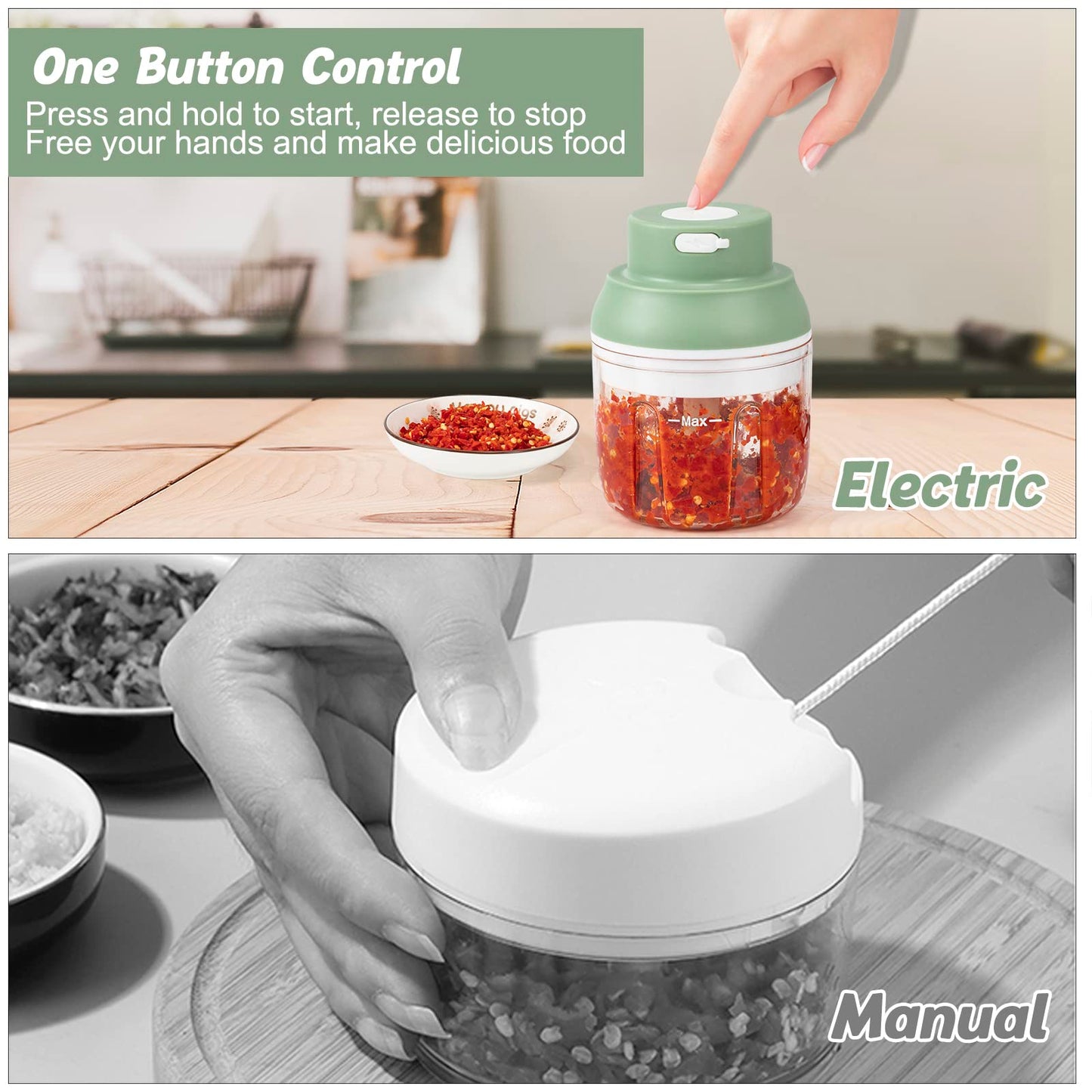 ORHOMELIFE Zwiebelschneider Elektrisch Gemüseschneider 250ml Zwiebel Zerkleinerer, Multizerkleinerer Onion Cutter Food Chopper, Küchen Zubehör für Gemüse, Obst, Nüsse