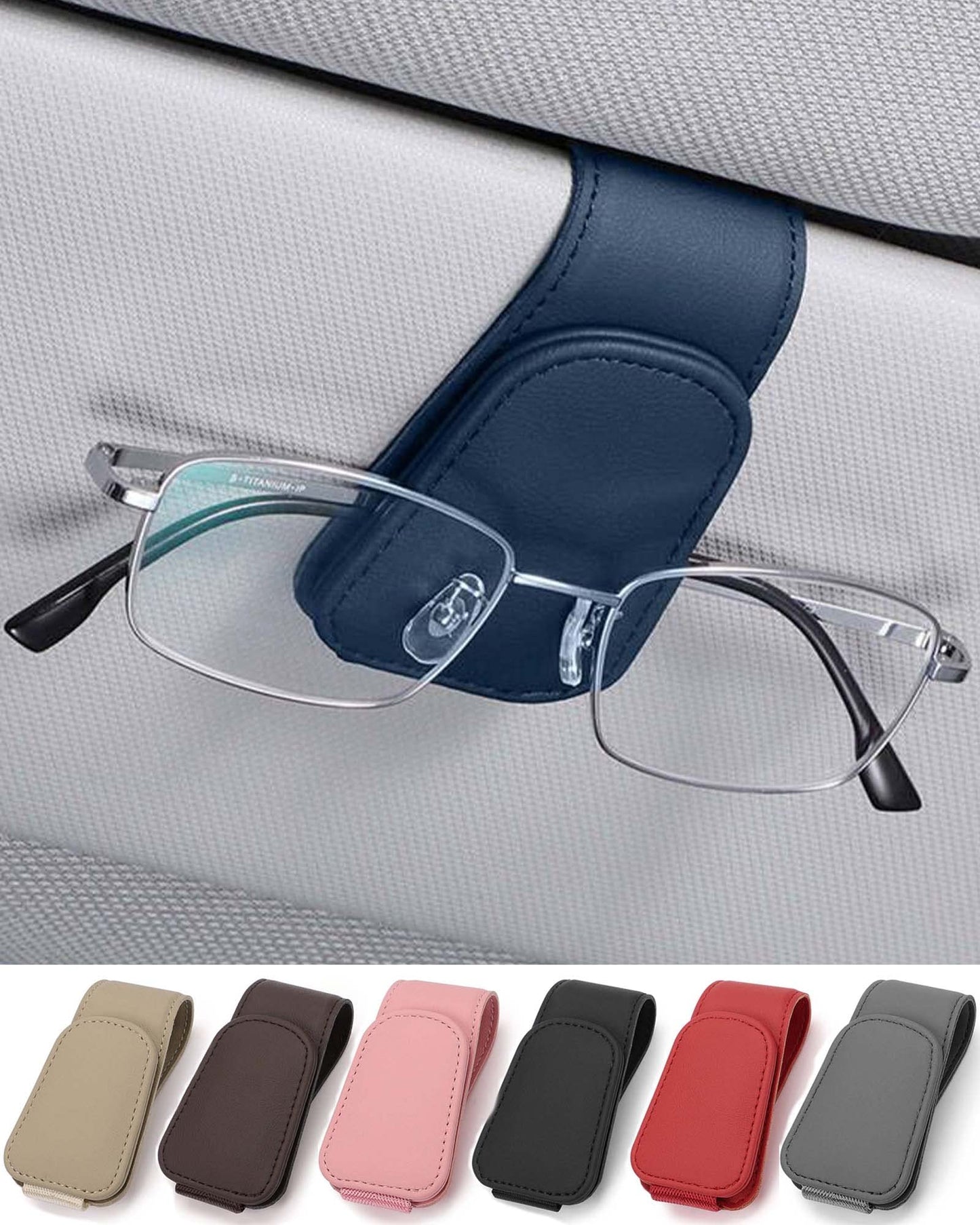 JEJA Glasses Holder for Car Sun Visor, Leather Sunglasses Holder for Car Visor Accessories, Ticket Card Clip, Black