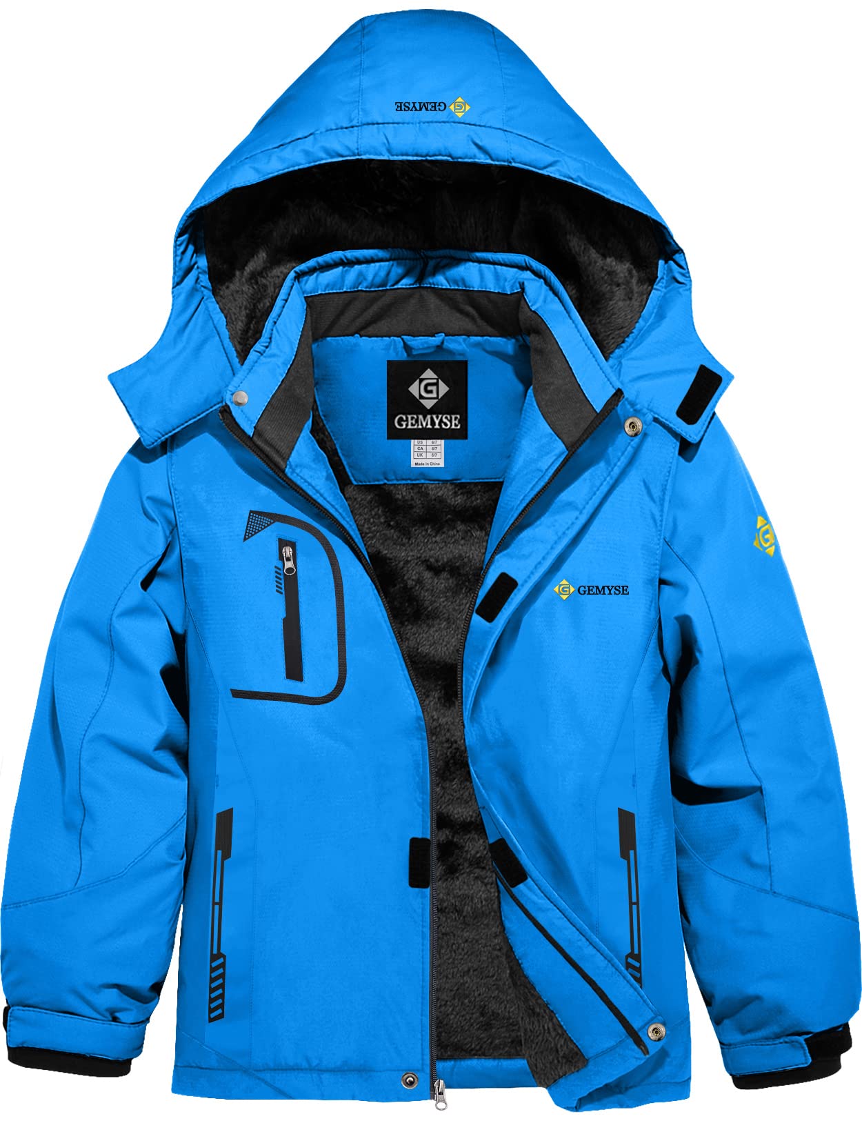 Gemyse Boys' Waterproof Ski Jacket, Windproof Fleece Jacket, Outdoor Winter Jacket, Rain Jacket with Hood