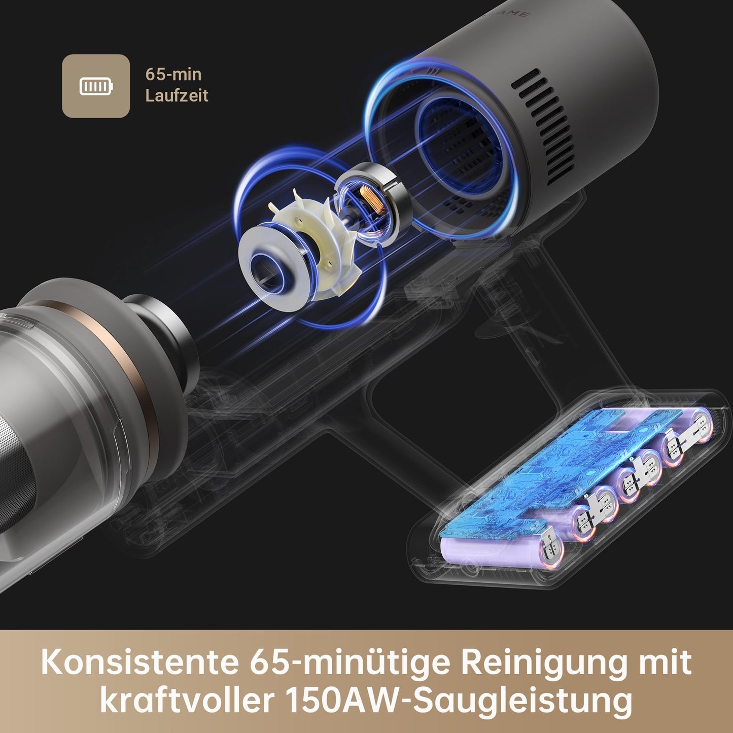 dreame R10 Pro Kabelloser Staubsauger, 150AW Starke Saugleistung, 65 Min. Laufzeit, Mehrflächenbürste, LED-Lichter, Ideal für Haus- und Autoreinigung, Leicht & Vielseitig