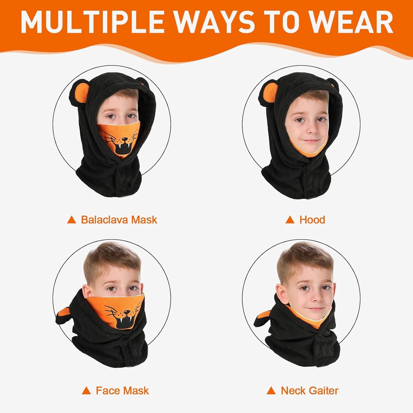 Children's Winter Thermal Fleece Balaclava 4-12 Years, Multifunctional Windproof Adjustable Face Mask, Ski Mask, Warm Hat, Balaclava, Neck Warmer Scarf for Boys and Girls, Outdoor Activities