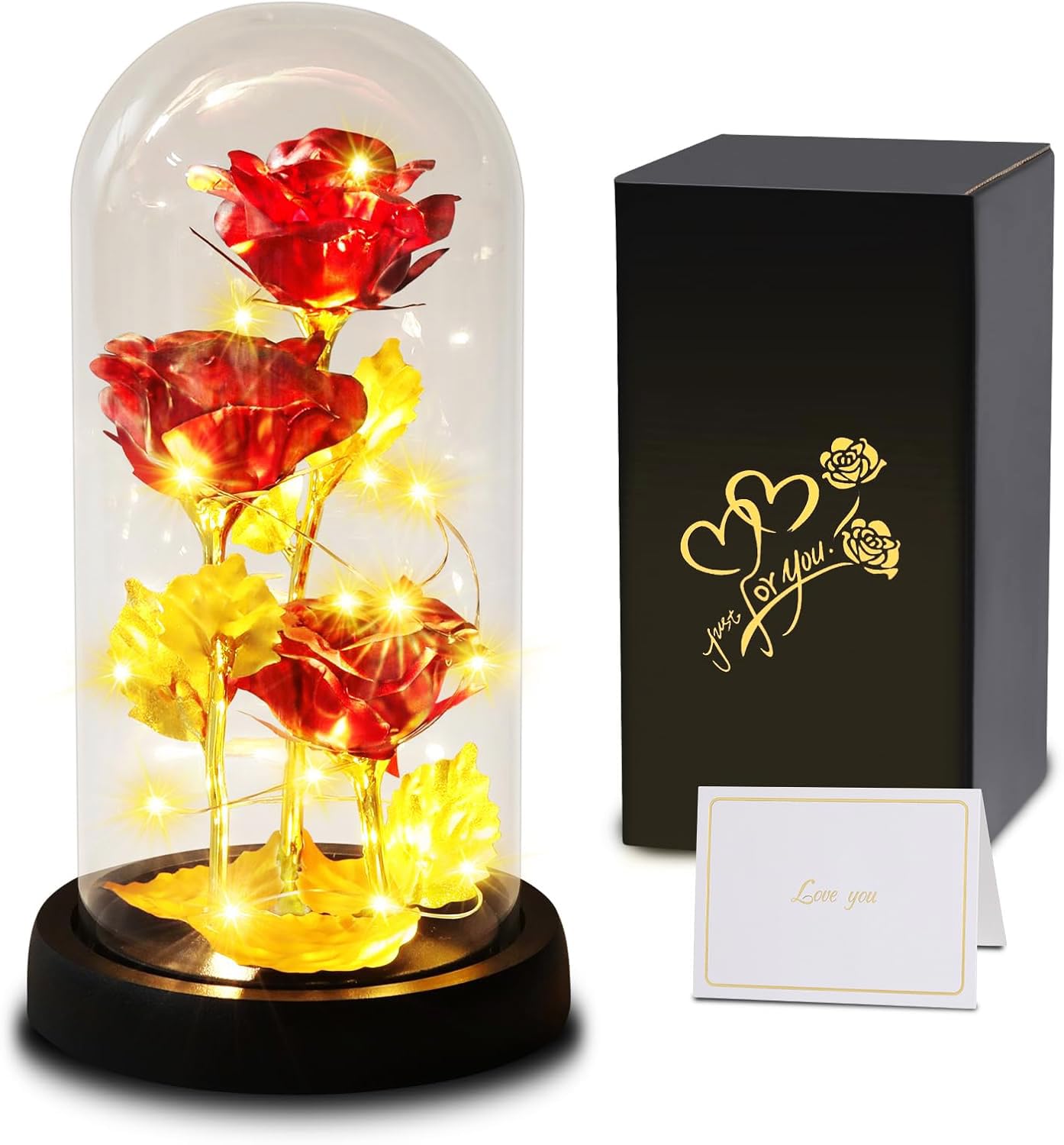 Touloube Geschenke Für Frauen, Galaxy Rose Blume Geschenk, Infinity Rose in Glaskuppel, LED-Lichterkette auf der Kristallrose, Geschenk für Frauen,Hochzeit,Muttertag,Jahrestag und Geburtstag
