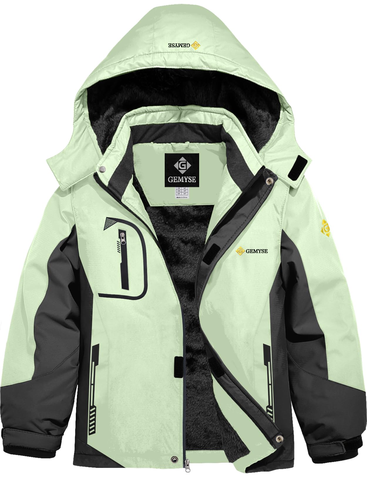 Gemyse Boys' Waterproof Ski Jacket, Windproof Fleece Jacket, Outdoor Winter Jacket, Rain Jacket with Hood