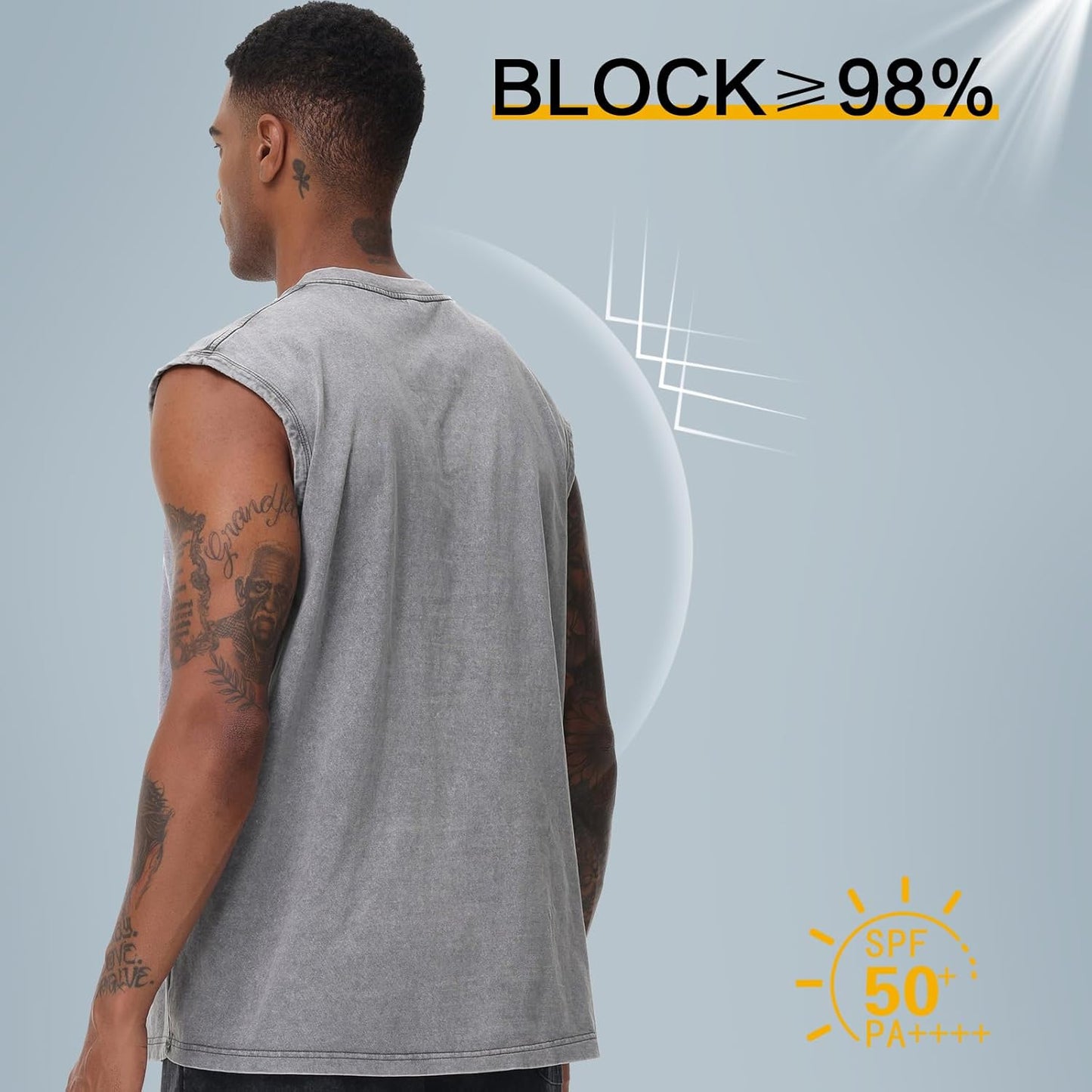 Herren Kurzarm Sommer Ärmelloses Shirt, Männer Fitness ärmellos Weste, Washed Sleeveless t-Shirt, Workout, Fitnessstudio, Baumwolle