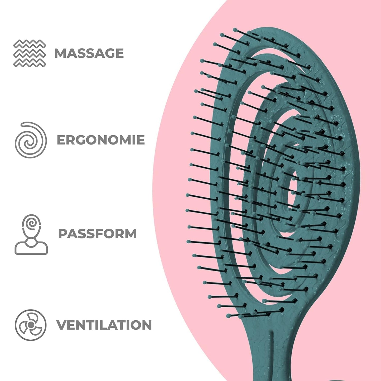 Ninabella Haarbürste ohne Ziepen für Damen, Herren & Kinder - Entwirrbürste auch für Locken & Lange Haare - Einzigartige Profi Detangler-Bürste mit Spiralfeder - Schwarz