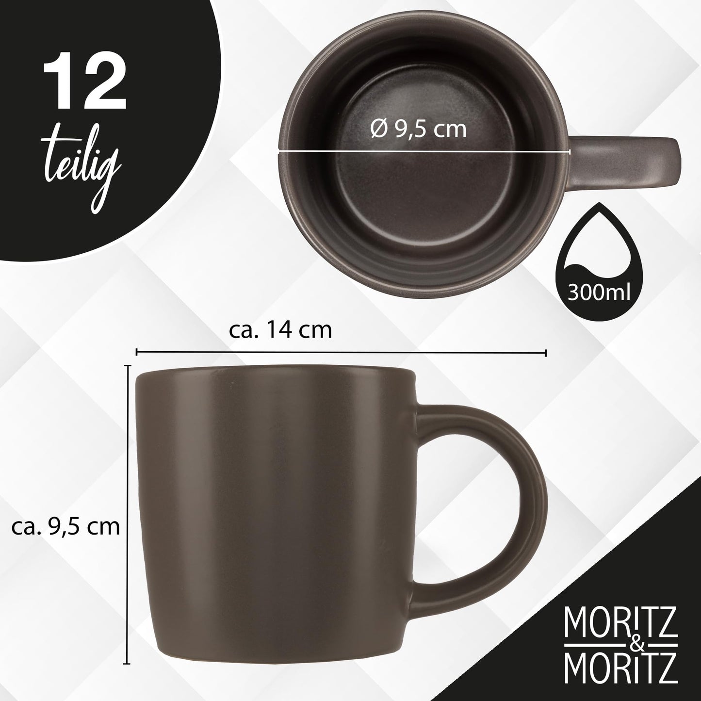 Moritz & Moritz NORDIC Geschirrset 6 Personen 18-teilig Taupe - Elegantes Teller Set aus hochwertigem Steinzeug - Geschirr Set aus 6x Dinnerteller, 6x Dessertteller, 6x Suppenteller