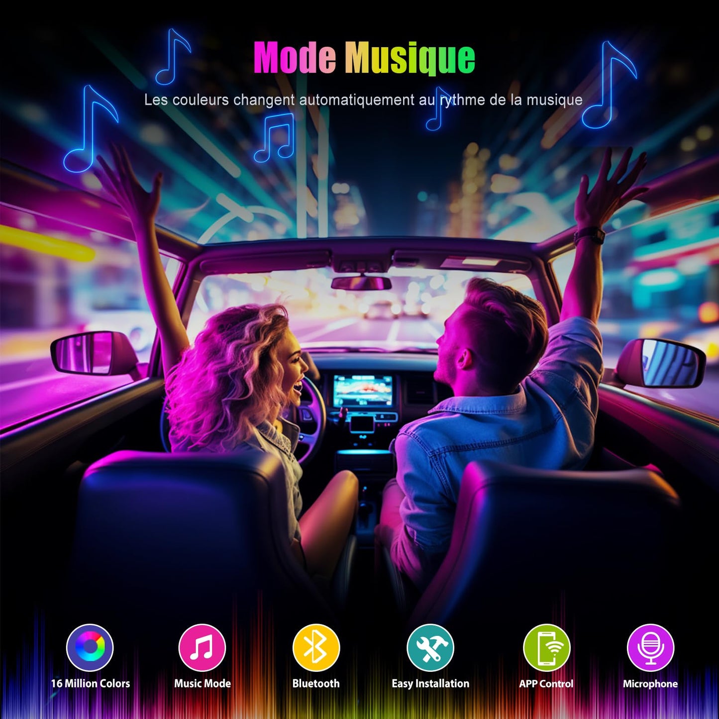 YiLaie RGB LED Interior Lighting Car, Ambient Lighting Car with App Control and 16 Million Colours, Music Mode, Colour Memory, Three Button Control Box, Cigarette Lighter, 12 V