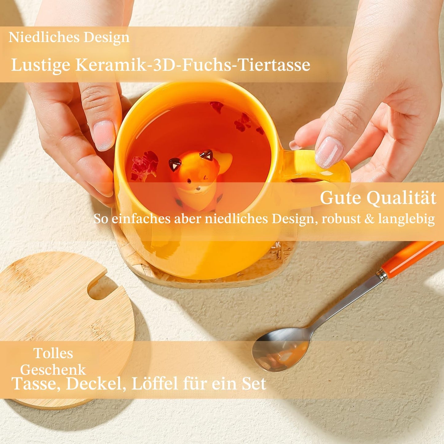 BigNoseDeer Süße Sachen Keramik Katze Kaffeetasse Teetasse Deckel Löffel Lustige Tassen Geschenke für Frauen Kaffeebecher 3D Tasse Personalisiert Cappuccino Tasse Beste Freundin Weihnachten Geschenk