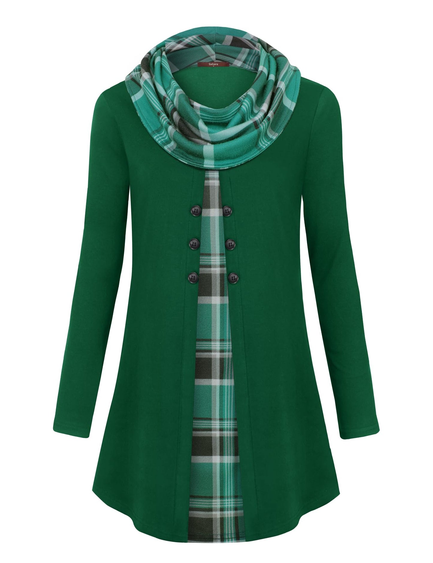 Gaharu Damen Tunika Langarm Elegant Pullover Lang Sweatshirt Schalkragen Patchwork Pulli