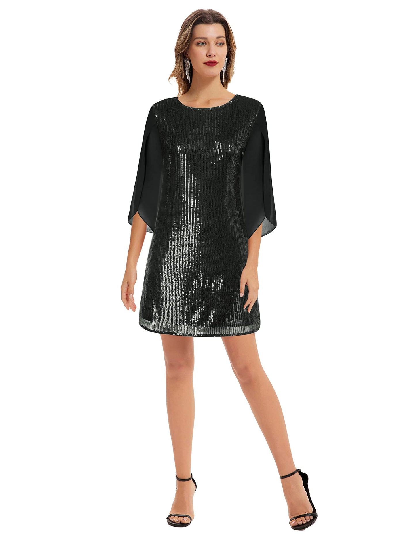 GRACE KARIN Damen Pailletten Kleid 3/4 Ärmel Party Cocktailkleid Club Glitzer Kleid Vintage MidiKleid Festlich Abendkleid