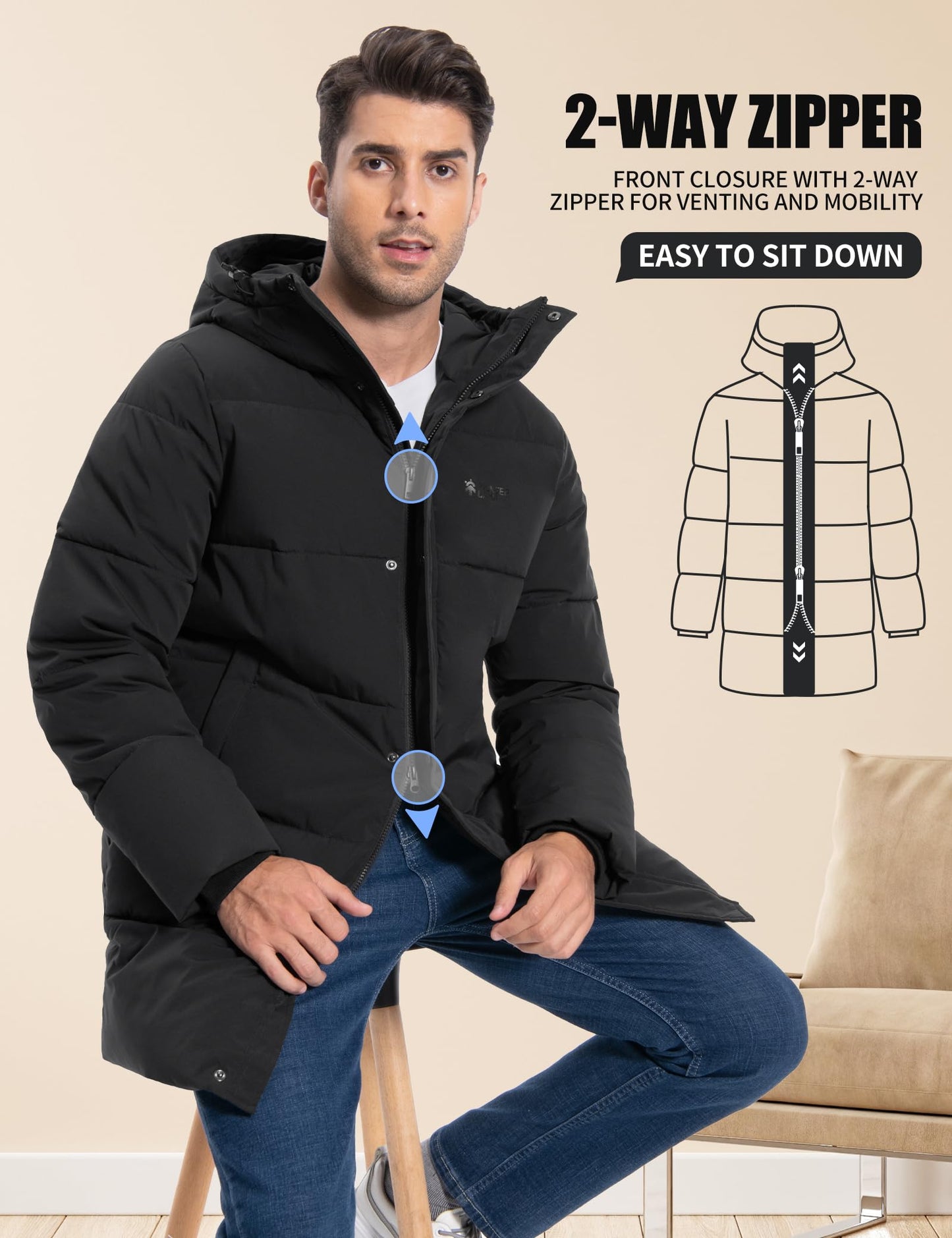 Pioneer Camp Men's Winter Jacket Long Windproof Waterproof Warm Down Jacket Winter Outdoor Parka Jacket with Hood