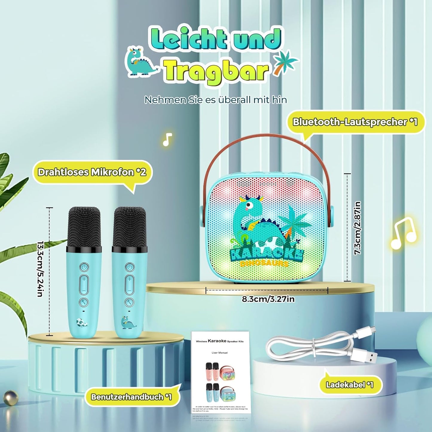 Karaoke Machine with 2 Bluetooth Microphones, Children's Unicorn Christmas Gifts Toy for Girls 3-12 Years, Portable Karaoke Microphone Set with DSP and LED Lights