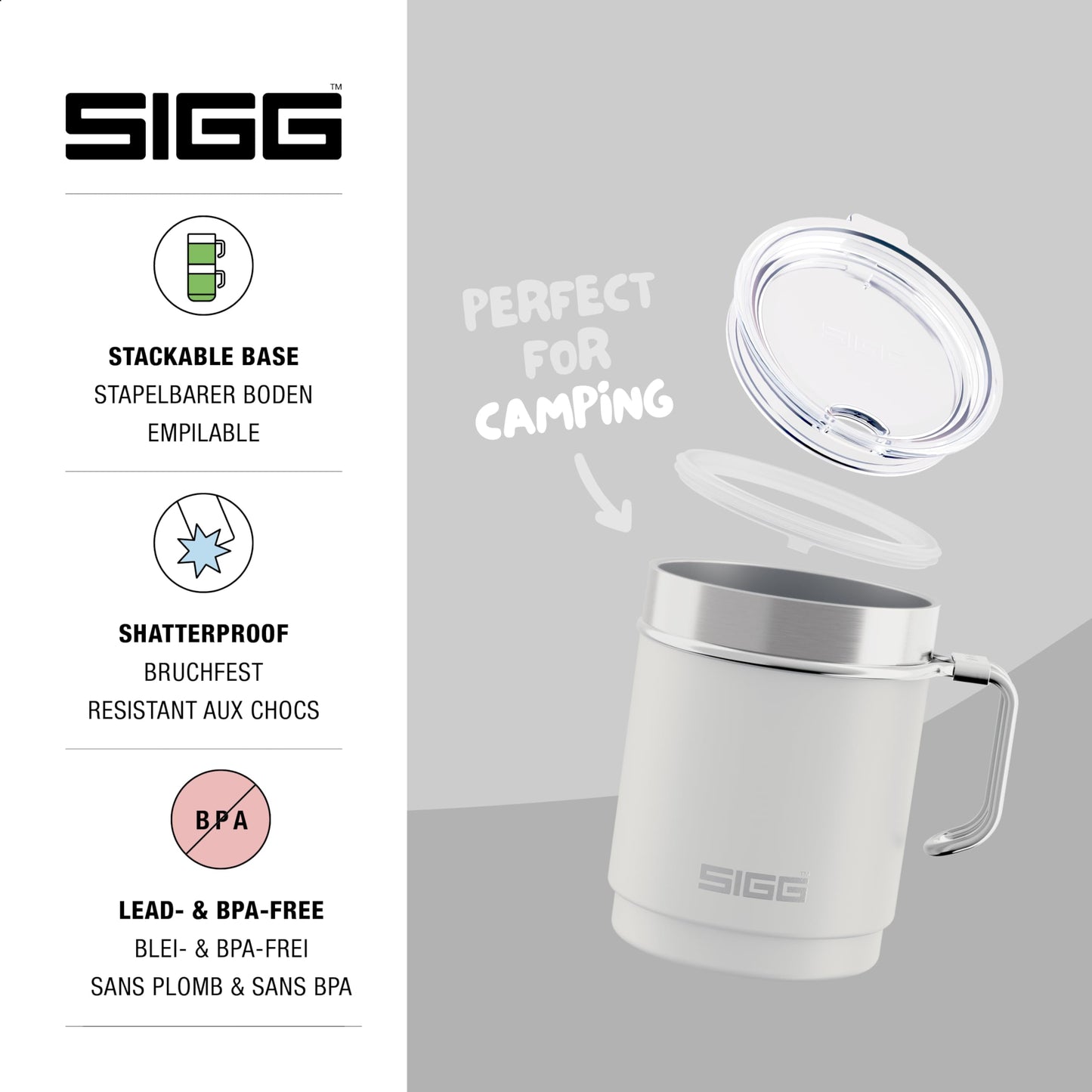 SIGG - Camp Thermobecher - Travel Mug Night Black - Mit Tritan-Deckel - Spülmaschinenfest - Mit Henkel - BPA-frei - Isolierbecher doppelwandig - Weiss - 0,3L, 6053.80