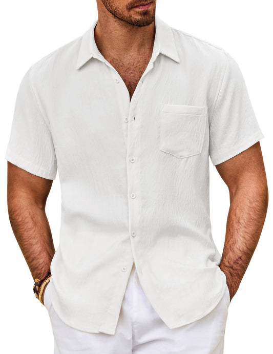 COOFANDY Herren Hemd Kurzarm Sommer Freizeit Männer Hemden Leicht Strand Regular Fit Hemd mit Brusttasche