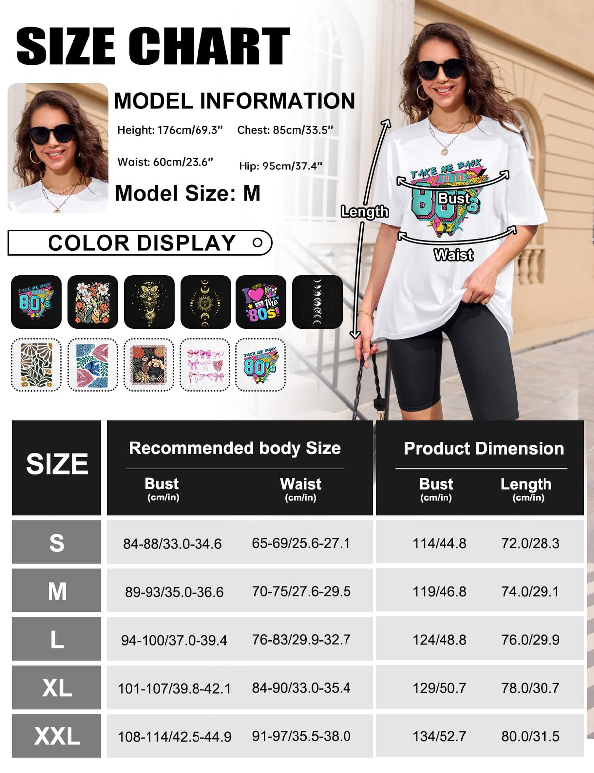 Lonya T Shirt Damen Oversized Vintage Rundhals Kurzarm 80er Jahre Brief Gedruckt Schleife Blumen Sonne Mond Muster Sommer Bluse Baumwolle Oberteile Tops Retro 80s Casual Lockere Basic Tee Shirt