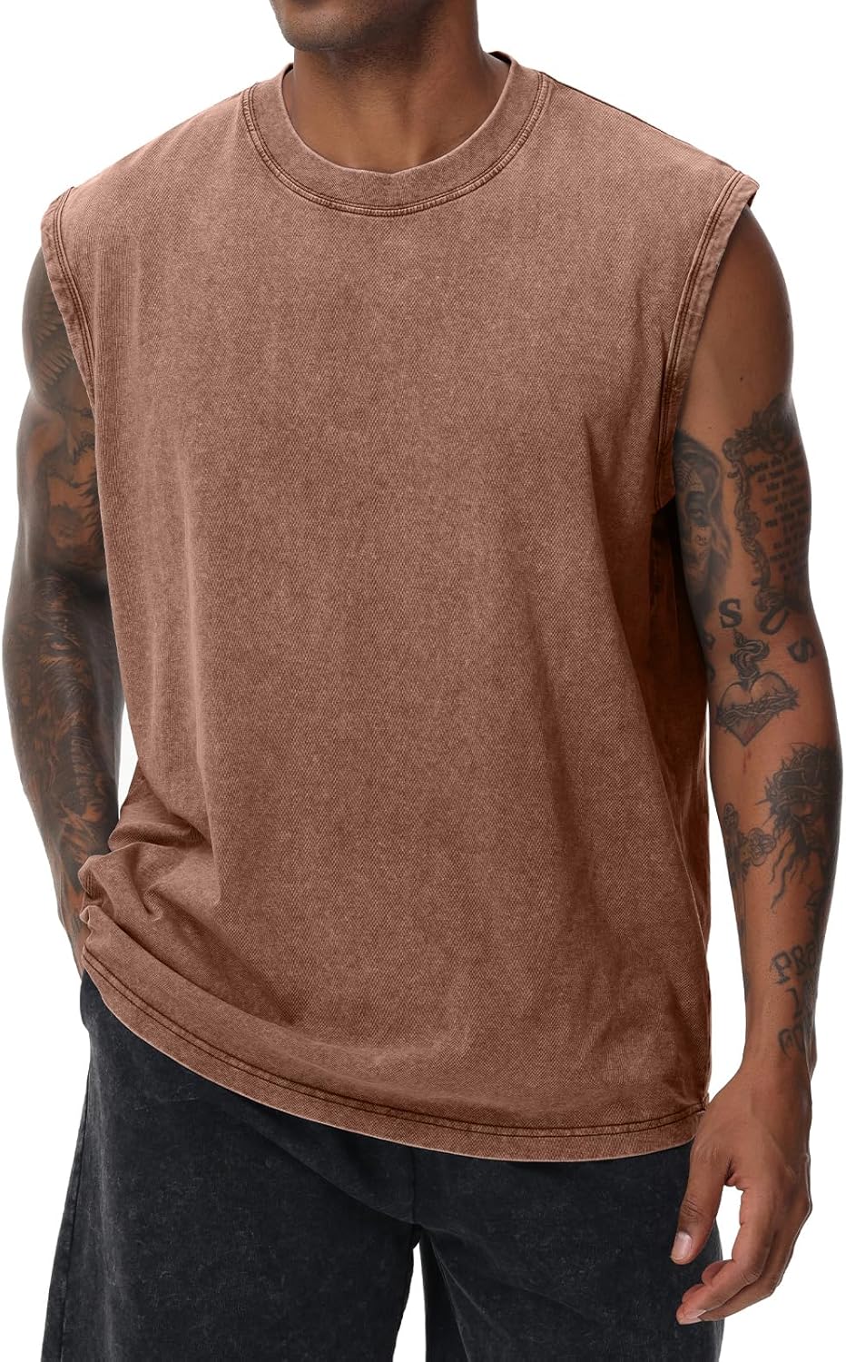 Herren Kurzarm Sommer Ärmelloses Shirt, Männer Fitness ärmellos Weste, Washed Sleeveless t-Shirt, Workout, Fitnessstudio, Baumwolle