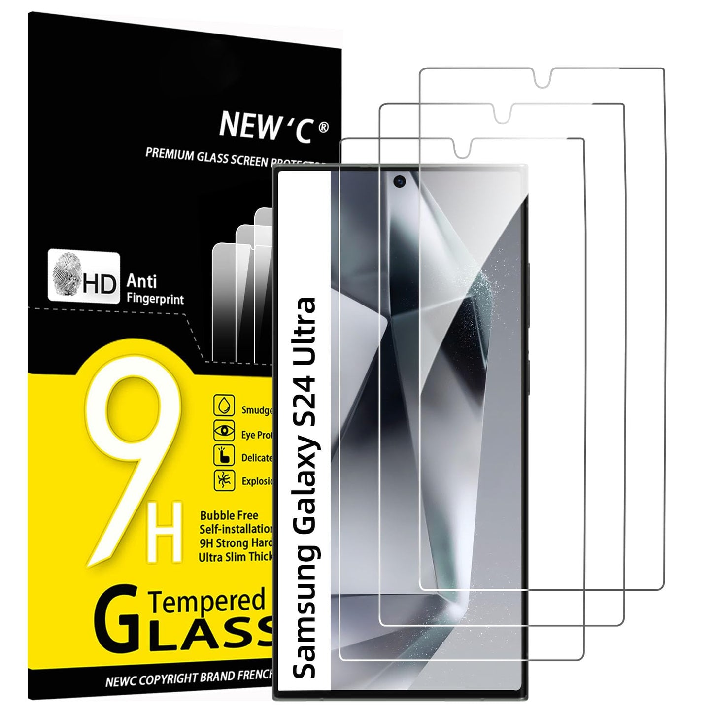 NEW'C Pack of 3 for Samsung Galaxy S25 Ultra Tempered Glass, Scratch Free, 9H Hardness, HD Screen Protector, Ultra Clear, Ultra Resistant