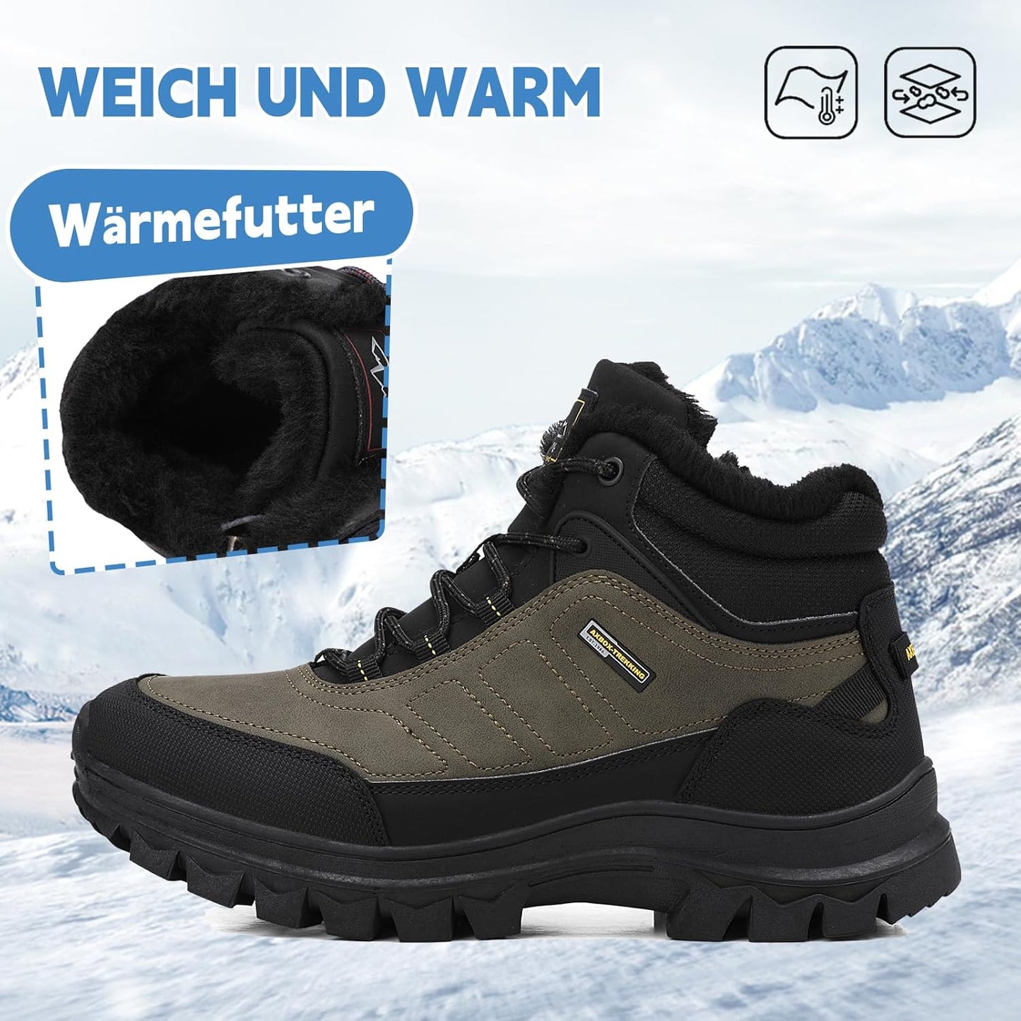 AX BOXING Winter Shoes Boys Hiking Shoes Lined Snow Boots Children Warm Lining Trekking Shoes Non-Slip Winter Boots Outdoor EU 34-40