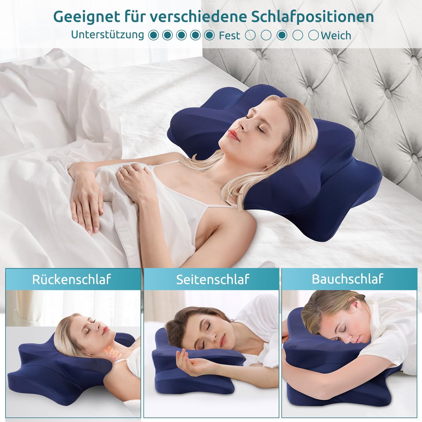 DONAMA Memory Foam Kissen ergonomisches Nackenkissen Kopfkissen Seitenschläferkissen für Seiten, Rücken & Bauchschläfer