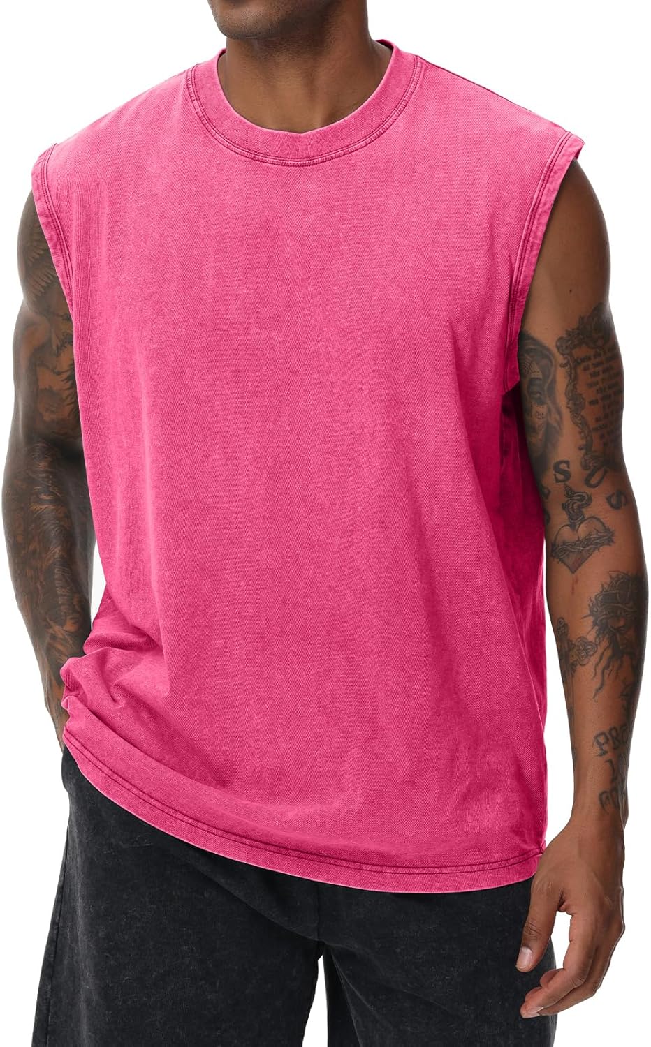Herren Kurzarm Sommer Ärmelloses Shirt, Männer Fitness ärmellos Weste, Washed Sleeveless t-Shirt, Workout, Fitnessstudio, Baumwolle