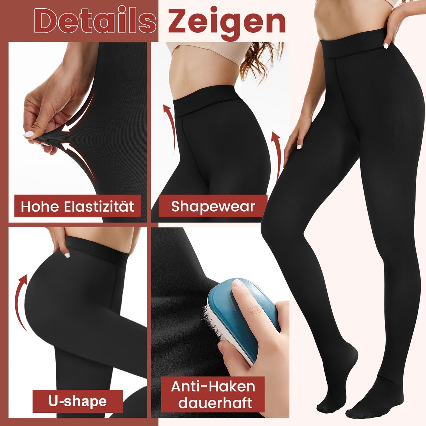 DDOBB Pack of 2 Thermal Tights Women's Winter Lined Thermal Tights Fleece Warm Thick Fake Translucent Pantyhose Thermal Leggings