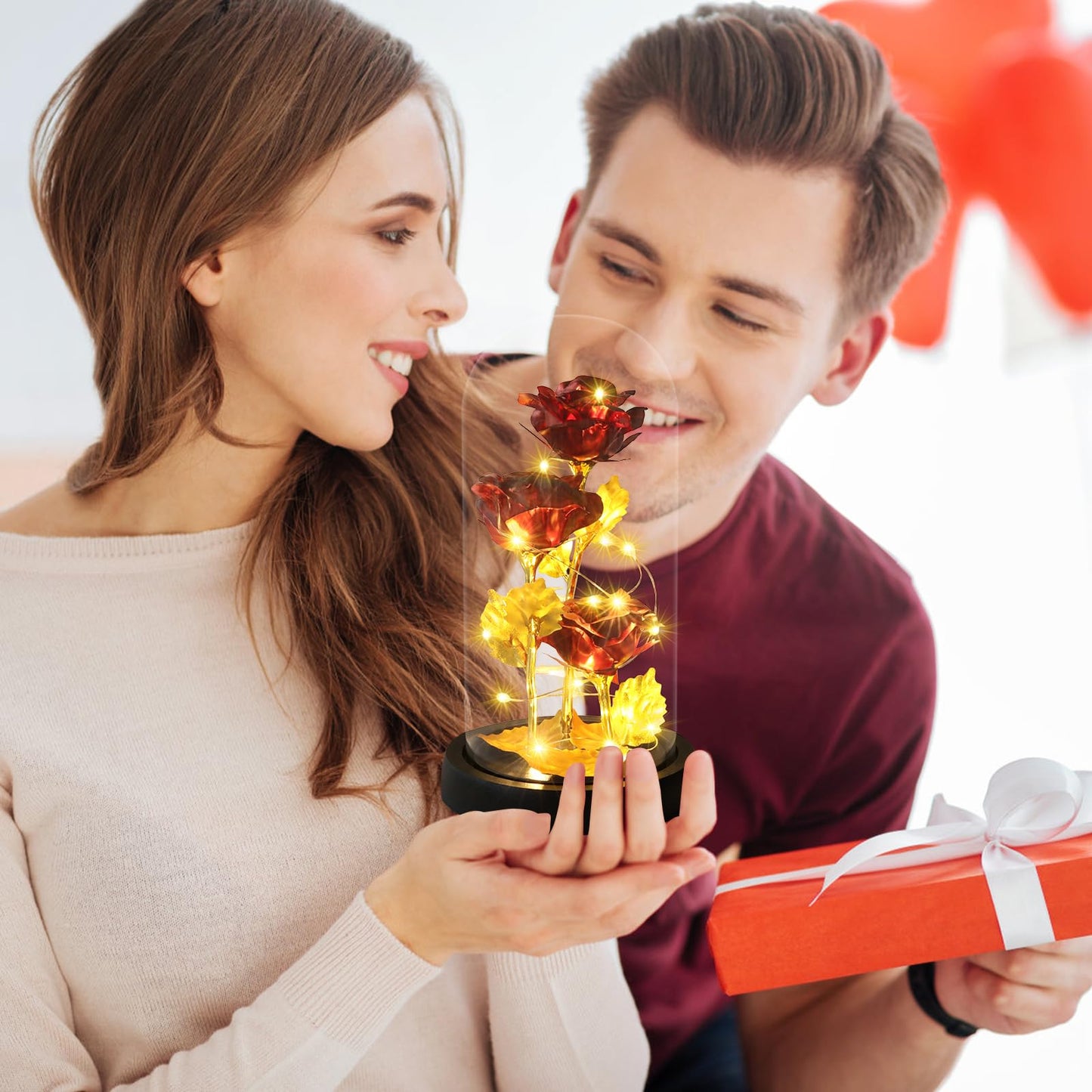 Touloube Geschenke Für Frauen, Galaxy Rose Blume Geschenk, Infinity Rose in Glaskuppel, LED-Lichterkette auf der Kristallrose, Geschenk für Frauen,Hochzeit,Muttertag,Jahrestag und Geburtstag