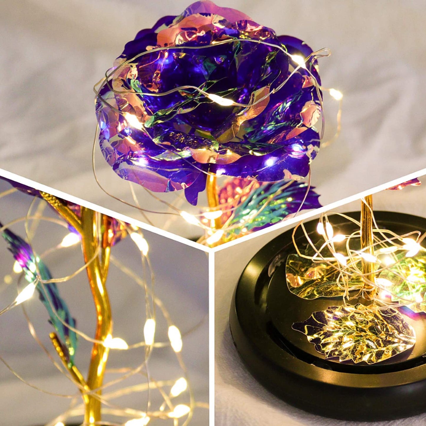 Touloube Geschenke Für Frauen, Galaxy Rose Blume Geschenk, Infinity Rose in Glaskuppel, LED-Lichterkette auf der Kristallrose, Geschenk für Frauen,Hochzeit,Muttertag,Jahrestag und Geburtstag