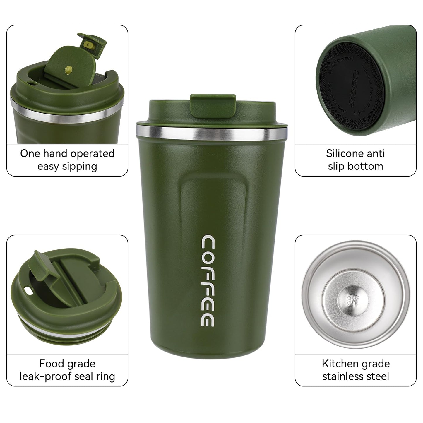 ERBO Kaffeebecher to go, Thermobecher Edelsthal, Auslaufsicher Kaffeetasse Kaffeebecher mit Deckel, Kaffeetasse Thermobecher für Unterwegs Umweltfreundlich, Weiß 380ml