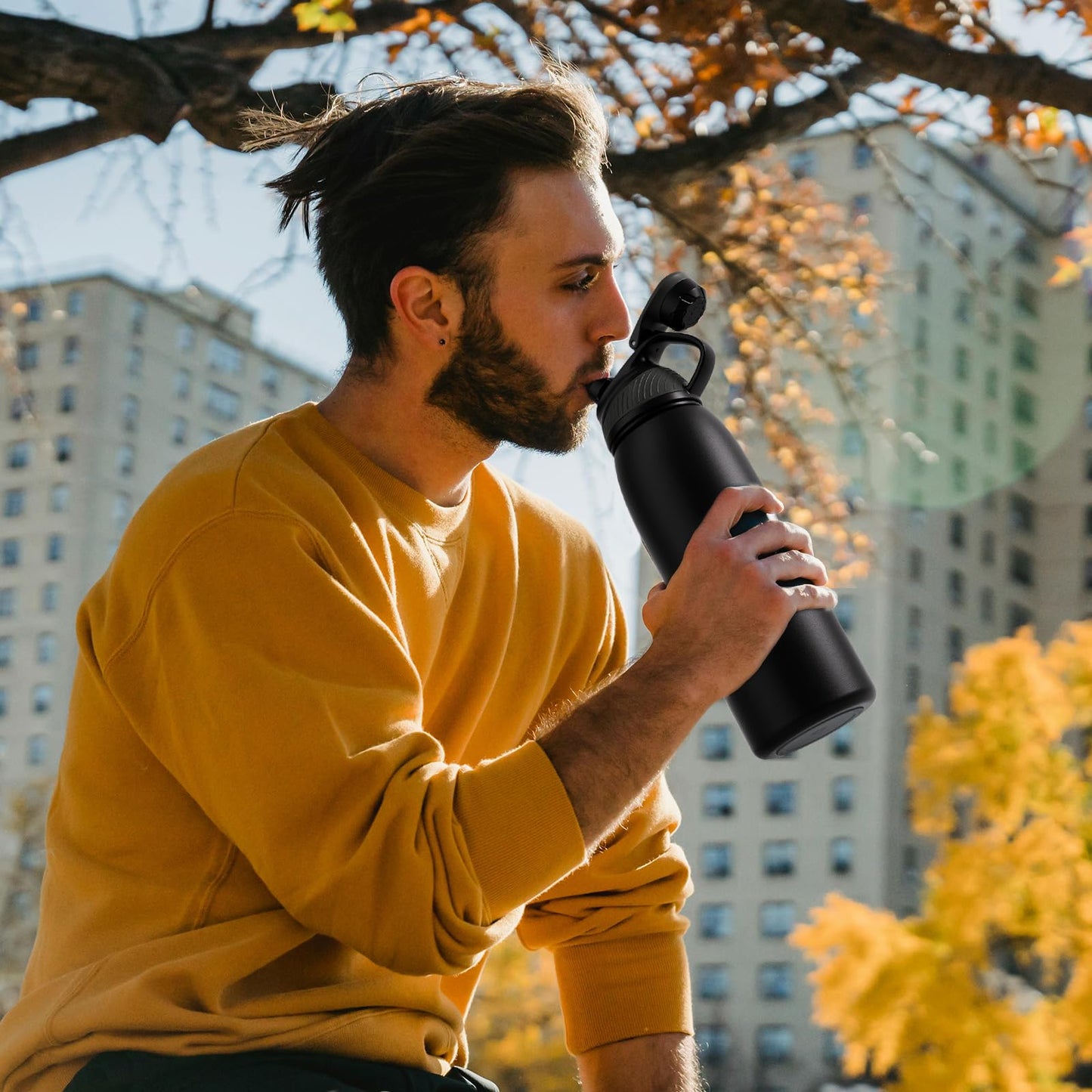 Fjbottle Edelstahl Trinkflasche Sport mit Magnetischem Deckel 1L, 800ml, 600ml, 400ml BPA-Frei Auslaufsichere Kinder Flasche - Kohlensäure geeignet 1500ML Wasserflasche Thermo für Schule, Fitness