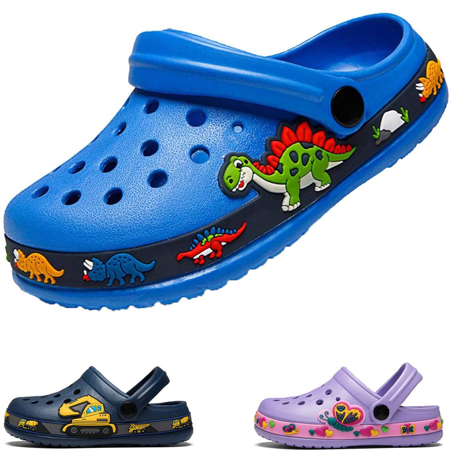 DRECAGE Unisex Kinder Clogs Pantoffeln Dinosaurier Gr.24-33 EU, Eva Gartenclogs Gummi Badeschuhe Hausschuhe für Jungen Mädchen