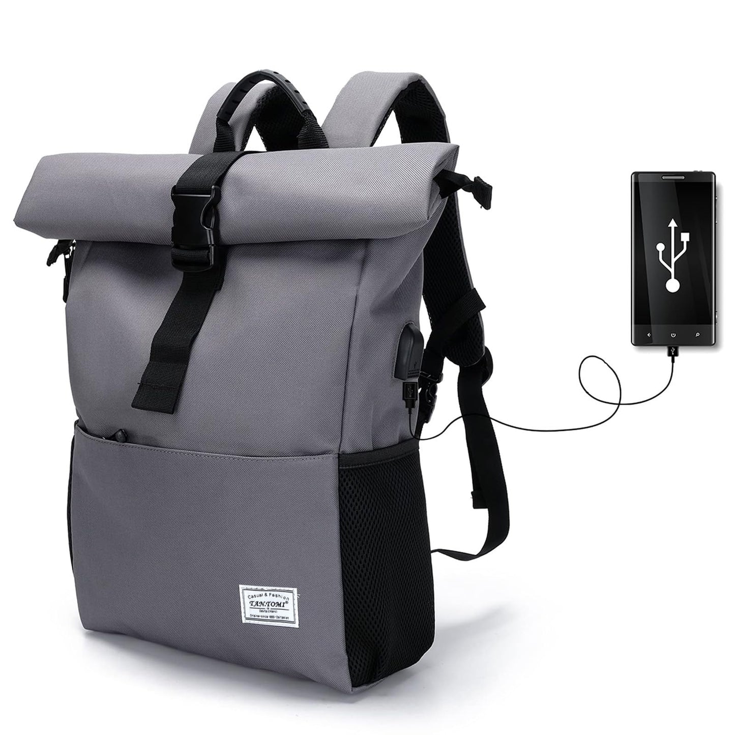 MoFut Rucksack Damen Groß Rucksack Herren Groß Schulrucksack viele Fächer mit 15,6" Laptopfach, Unisex Rolltop Rucksack Wasserdicht, Lässiger Backpack Schule Freizeit Uni Arbeit Wandern.