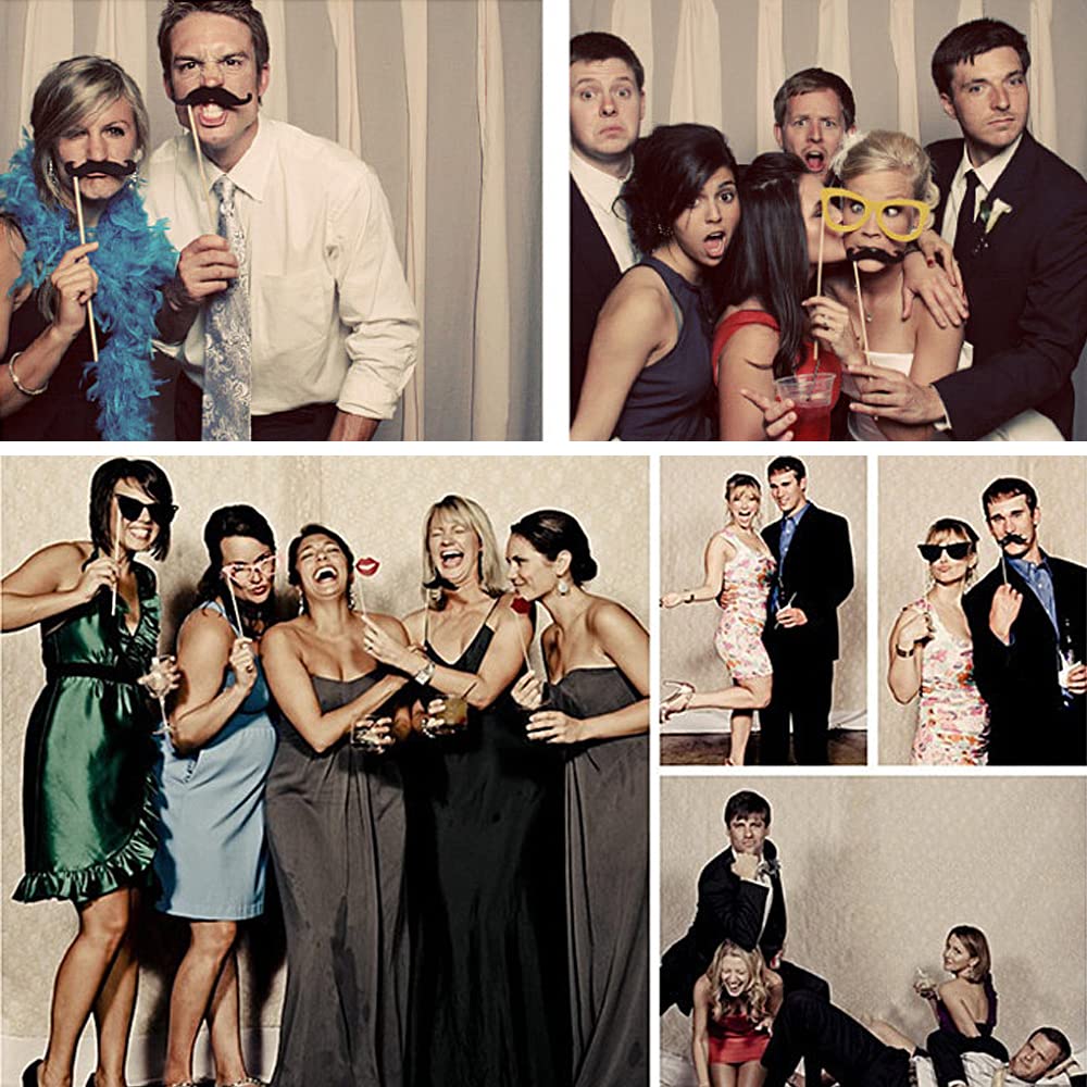 SacJkt Fotobox Accessoires, Party Foto Requisiten, 58PCS Foto Verkleidung mit Sticks und Stickern, Fotobox Zubehör Foto Requisite Kit für Erwachsene und Kinder, Hochzeit Geburtstag Party