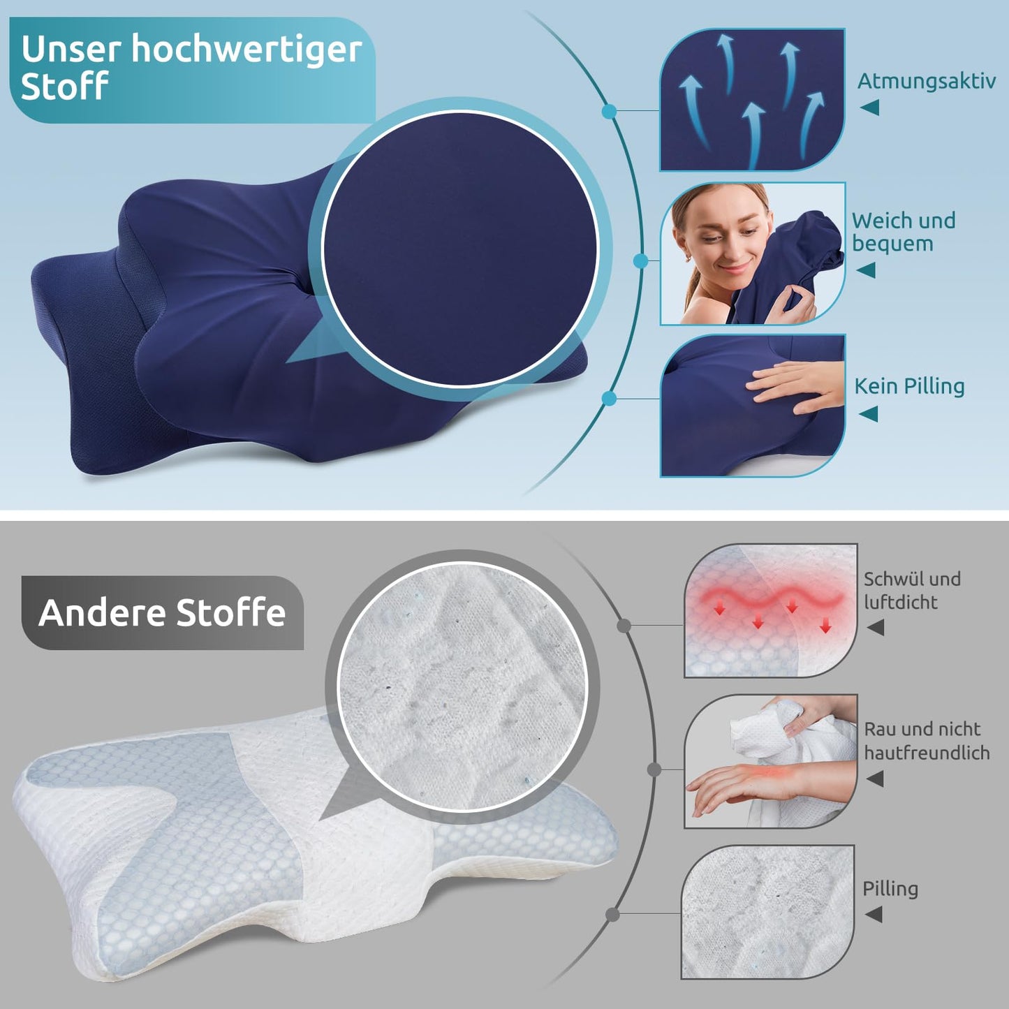 DONAMA Memory Foam Kissen ergonomisches Nackenkissen Kopfkissen Seitenschläferkissen für Seiten, Rücken & Bauchschläfer